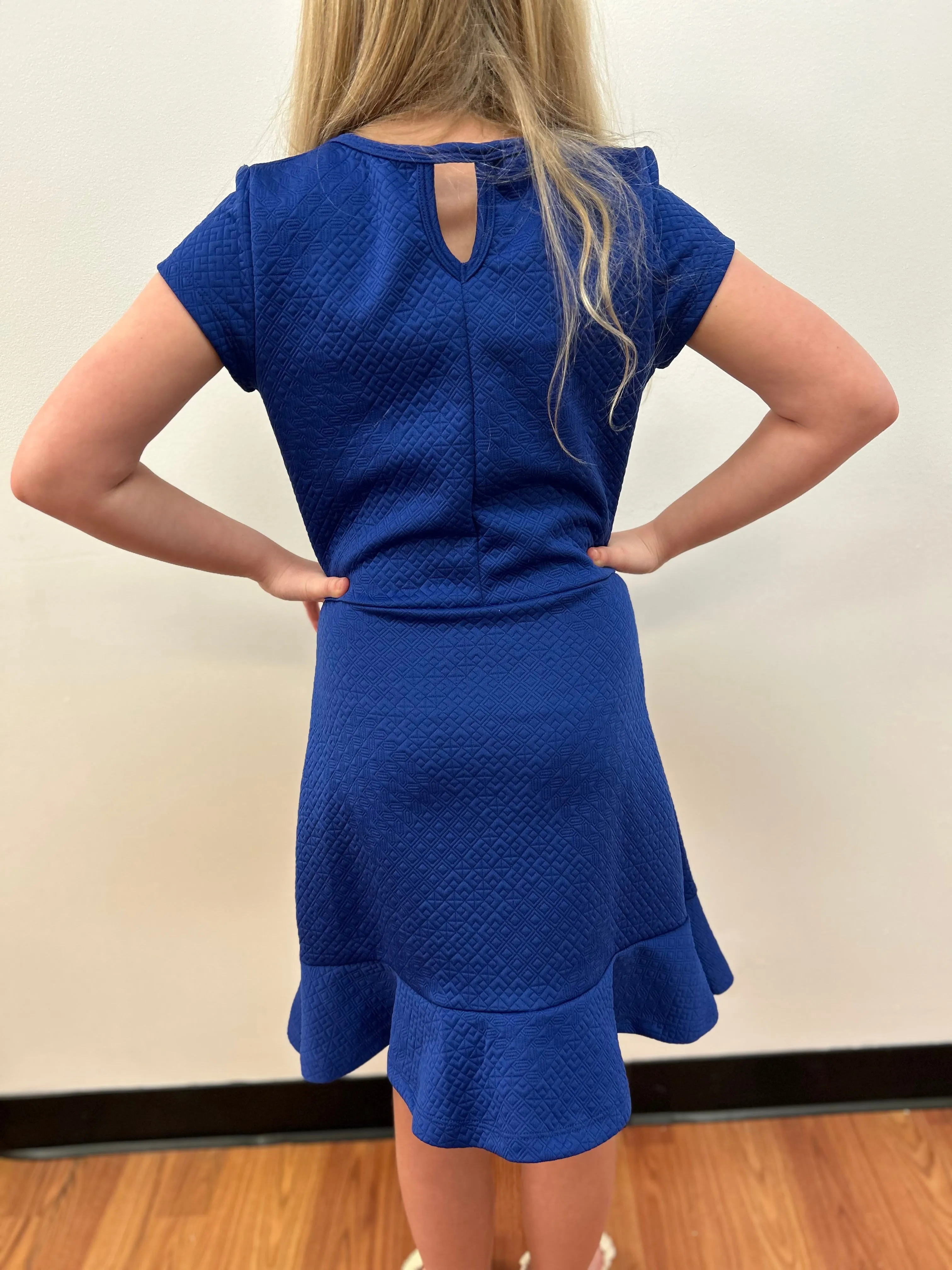 AC407 Girls Cobalt Cap Sleeve Dress