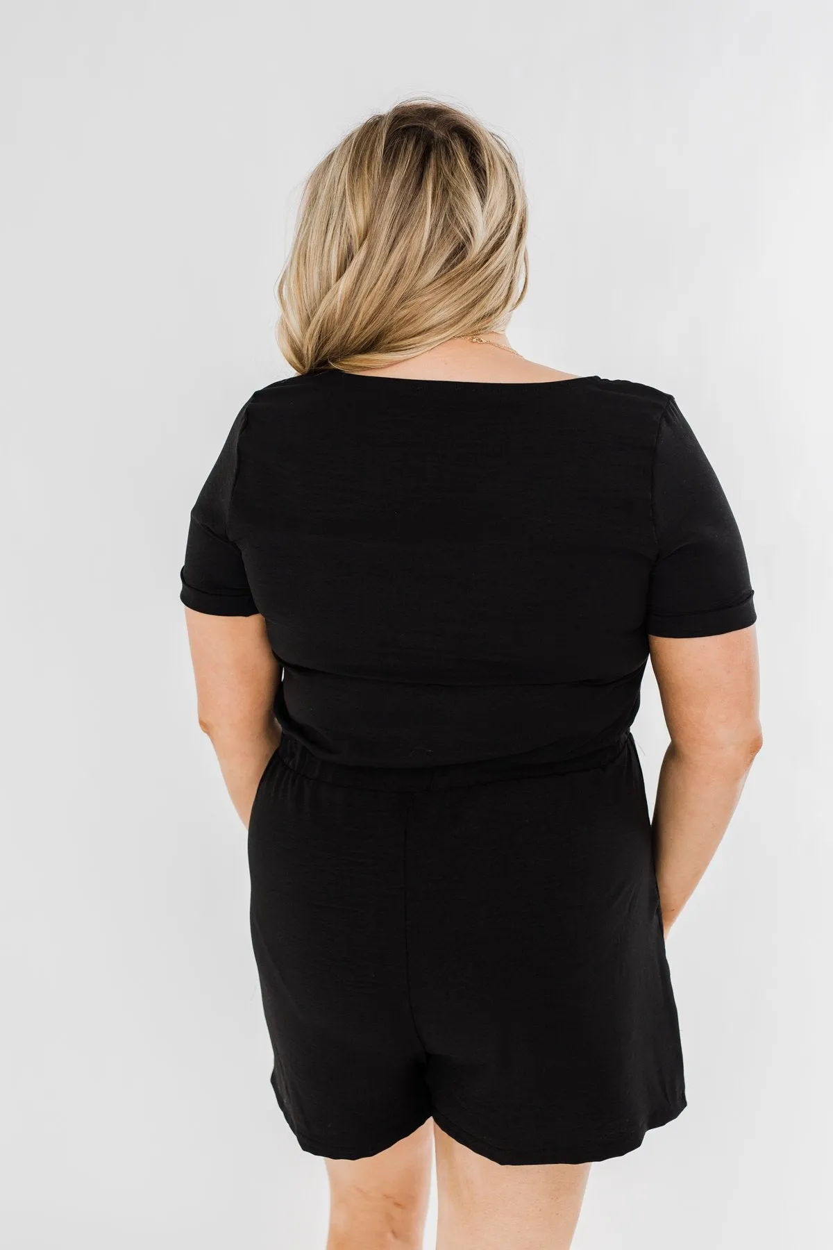 Adventure Awaits Half-Zip Romper- Black
