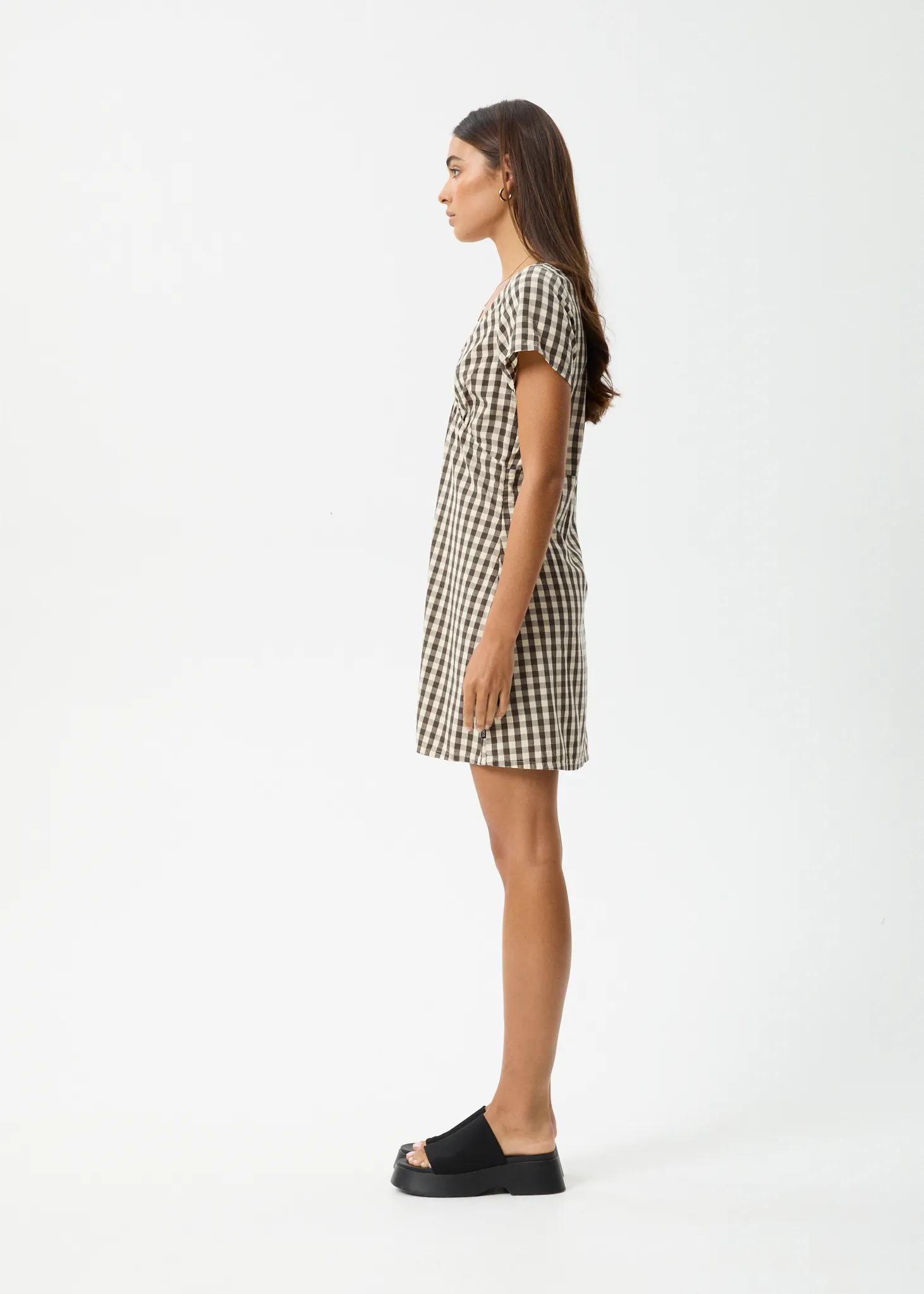 AFENDS GAMBET CHECK TEA DRESS - BLACK/SAND