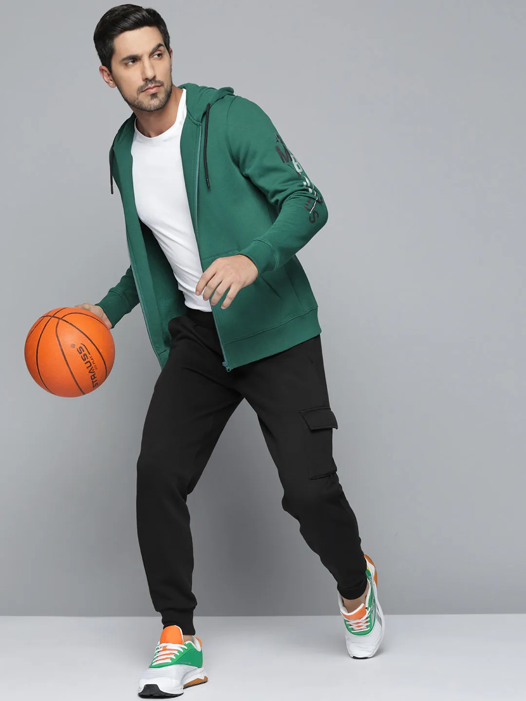 Alcis Men Green Hooded Sweatshirt