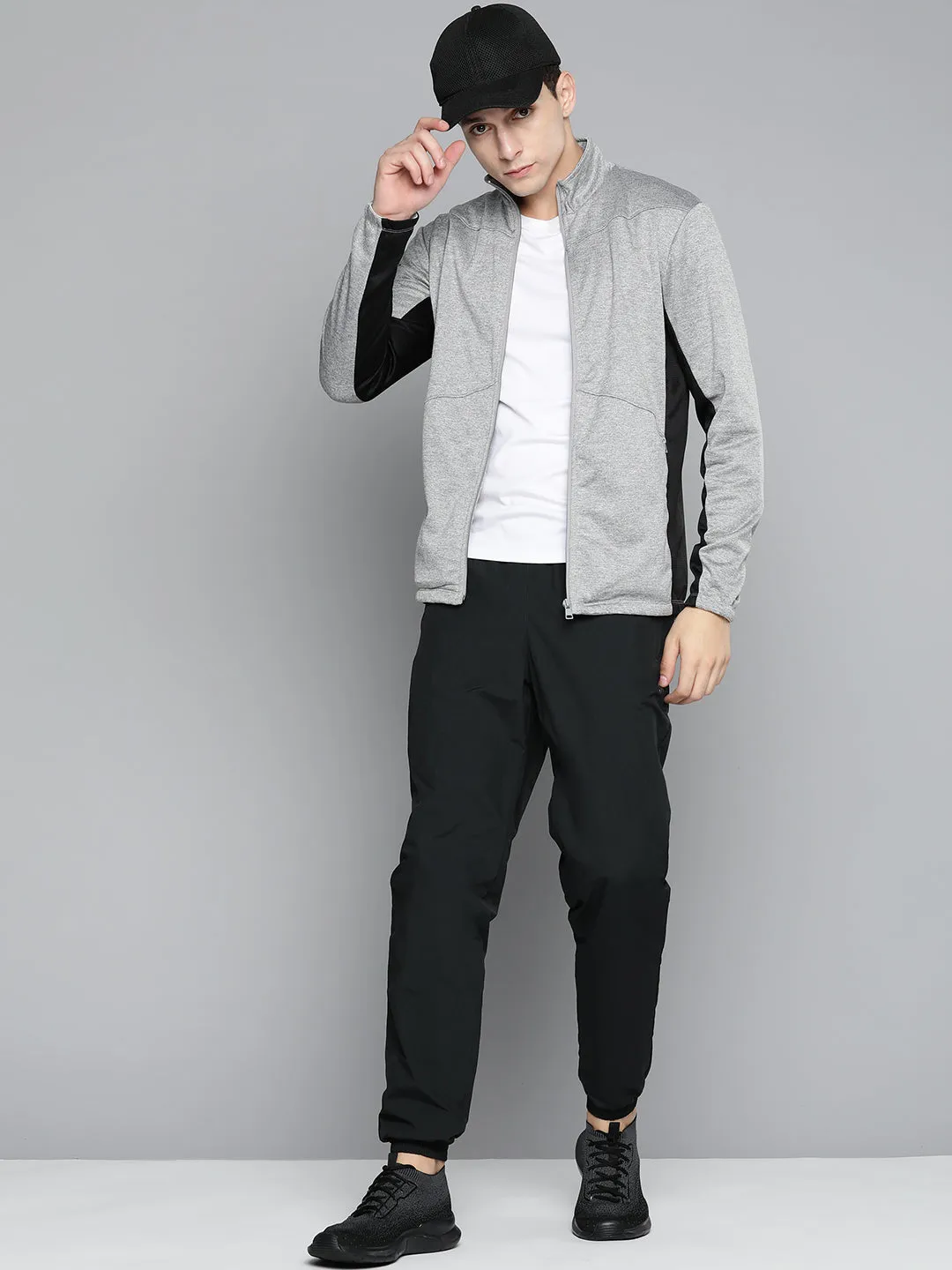 Alcis Men Grey Melange Black Colourblocked Sweatshirt