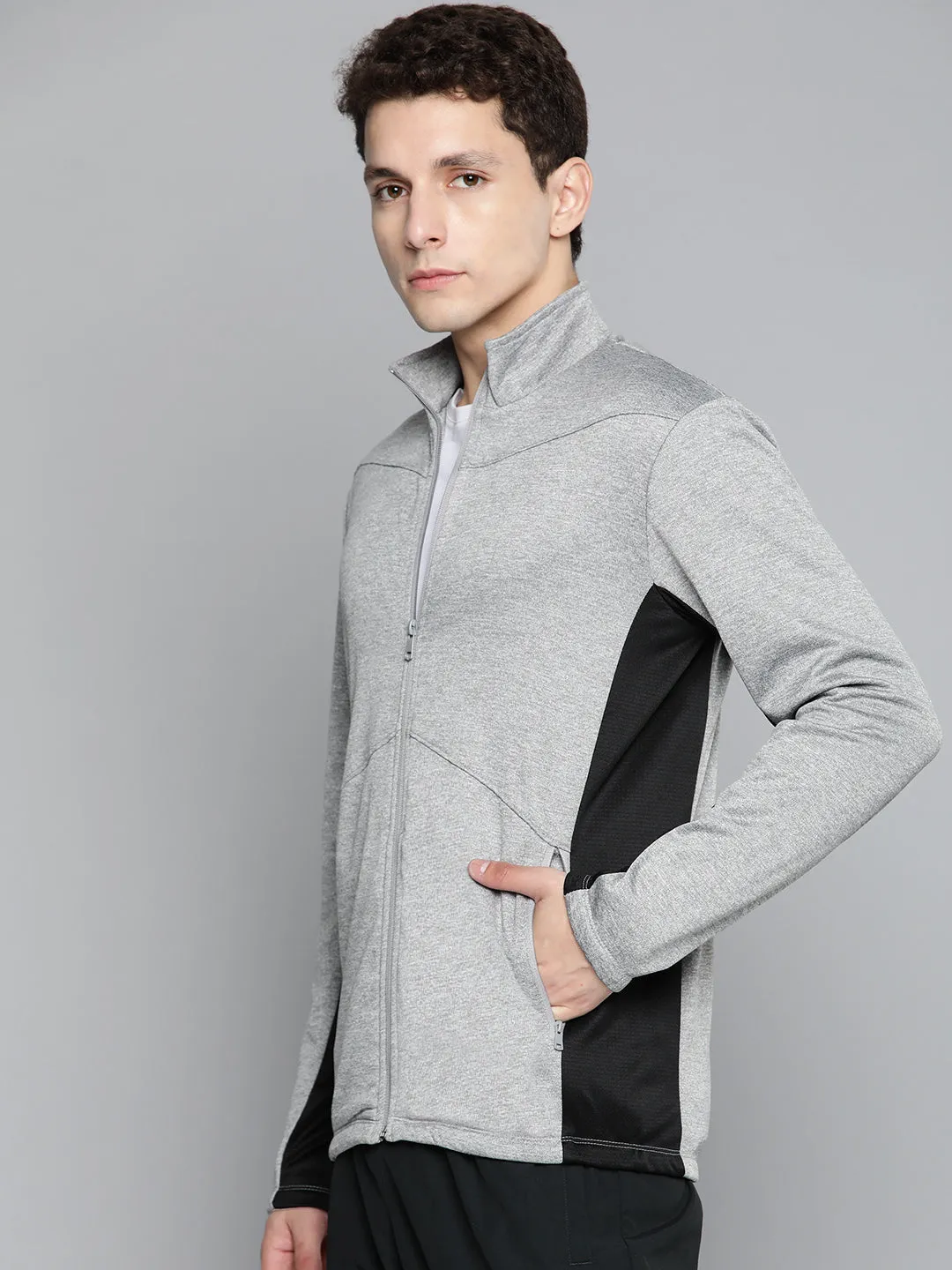 Alcis Men Grey Melange Black Colourblocked Sweatshirt