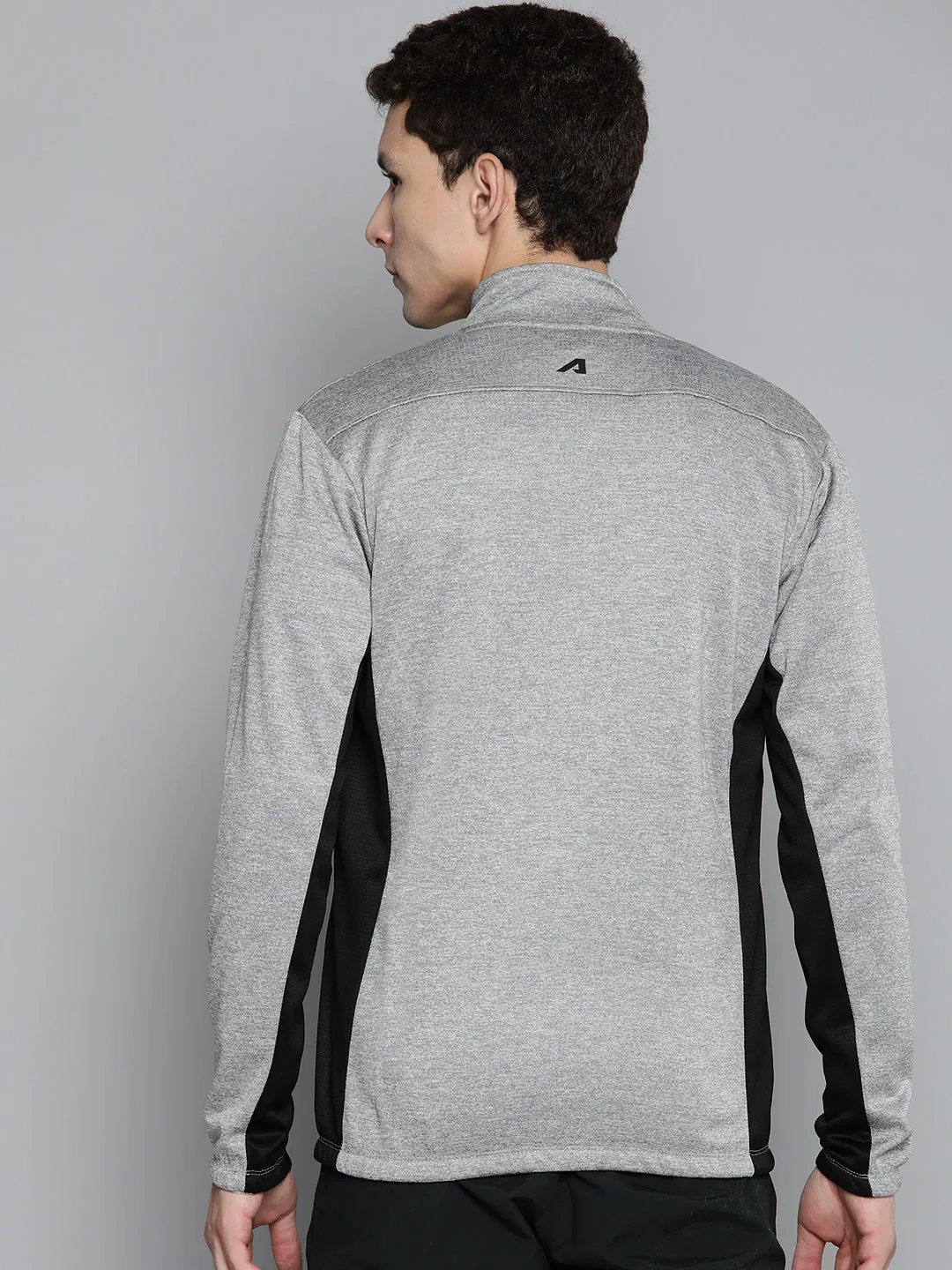 Alcis Men Grey Melange Black Colourblocked Sweatshirt