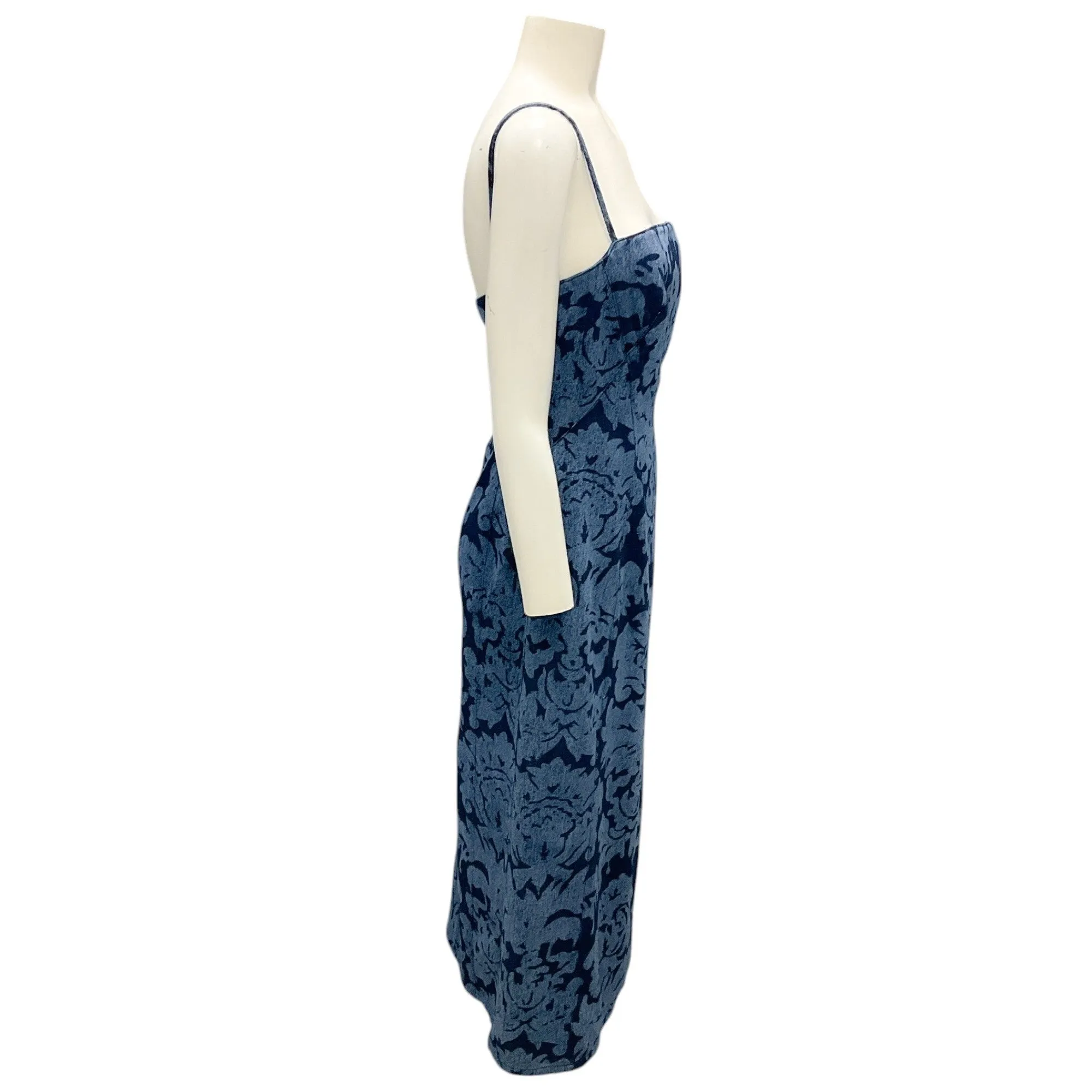 Alexander McQueen Blue 2023 Damask Print Denim Midi Dress