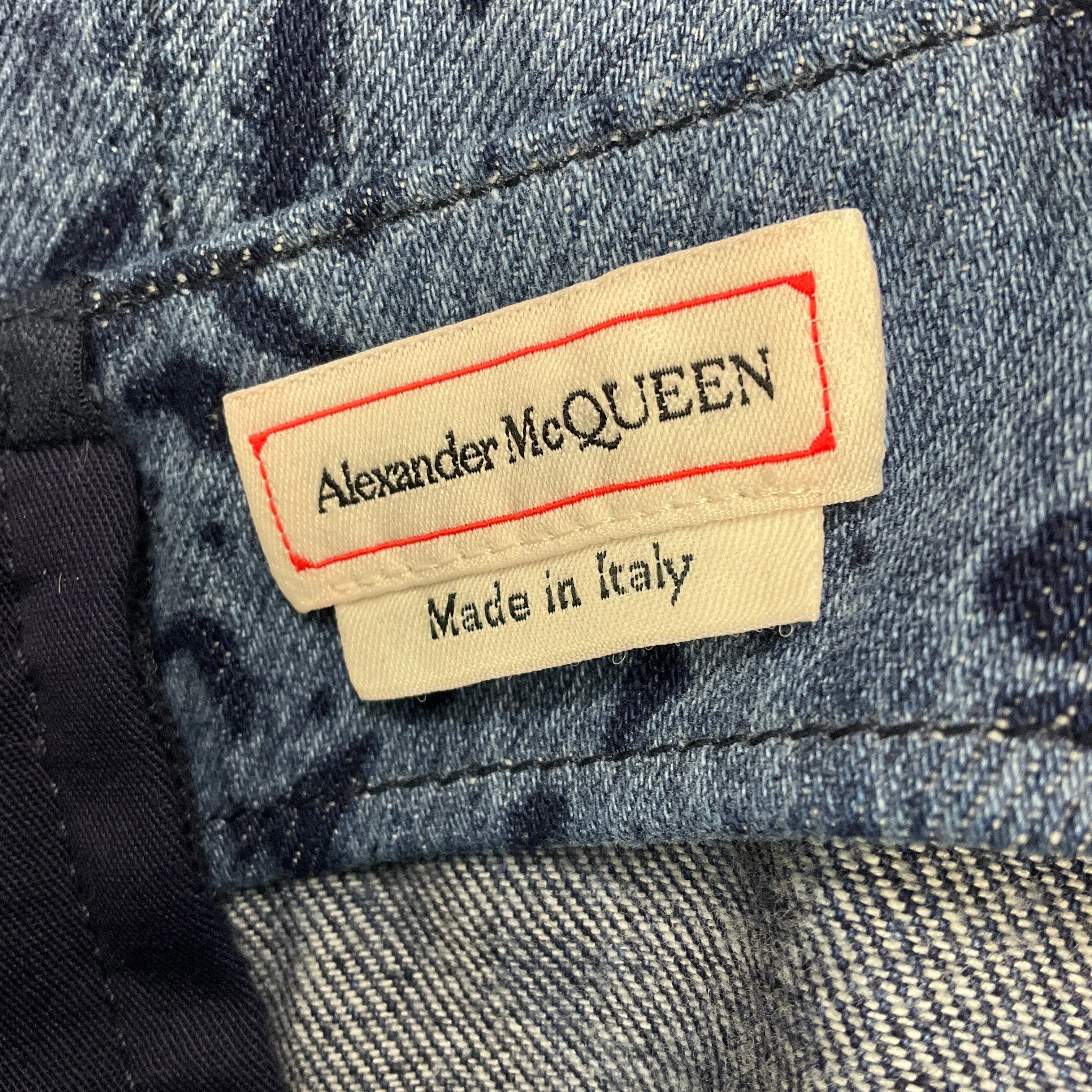 Alexander McQueen Blue 2023 Damask Print Denim Midi Dress