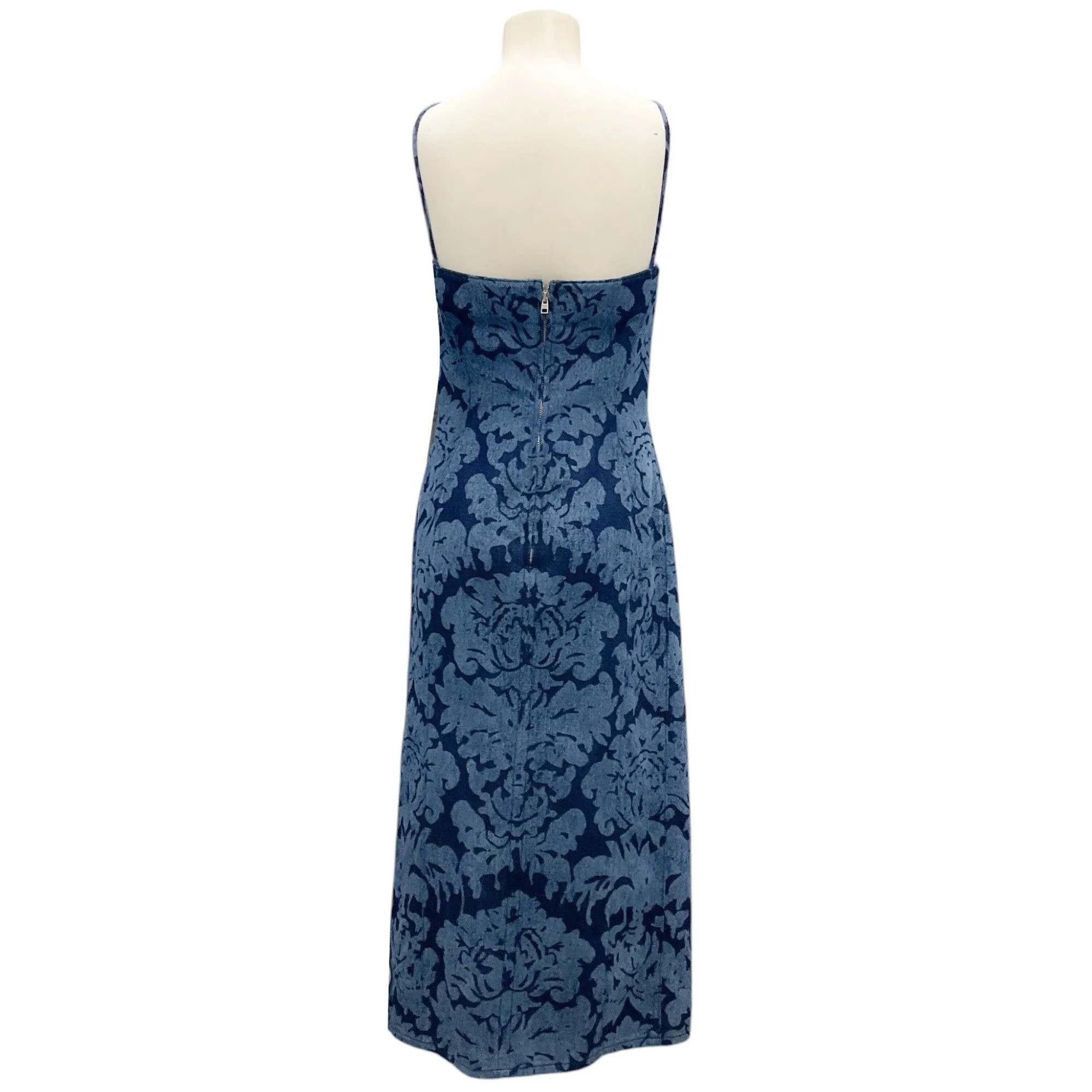 Alexander McQueen Blue 2023 Damask Print Denim Midi Dress