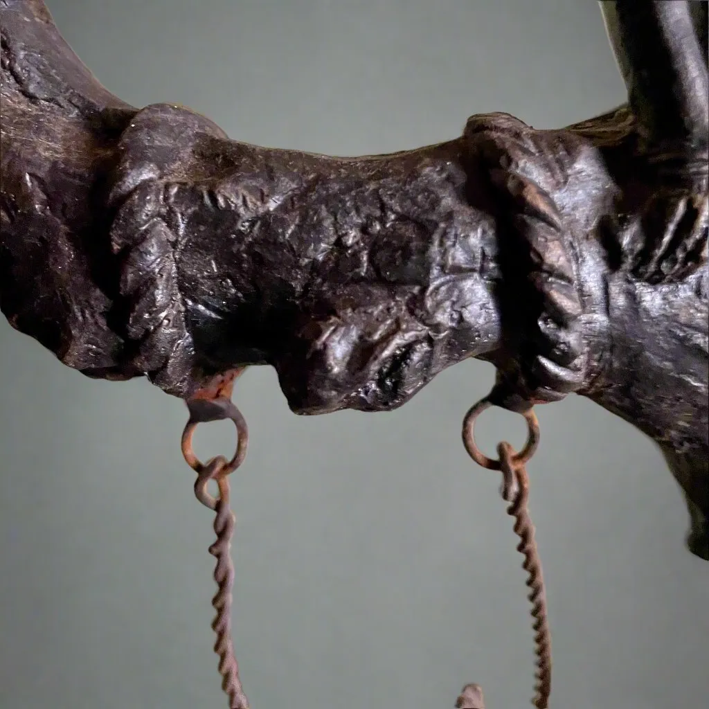 Antique Sculpture - Iron  - Victorian Monkeys Playing Fiddle and Swinging Tree With Top Hats
