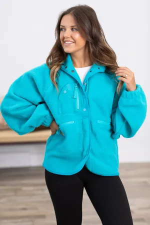 Aqua Snap Front Fleece Jacket