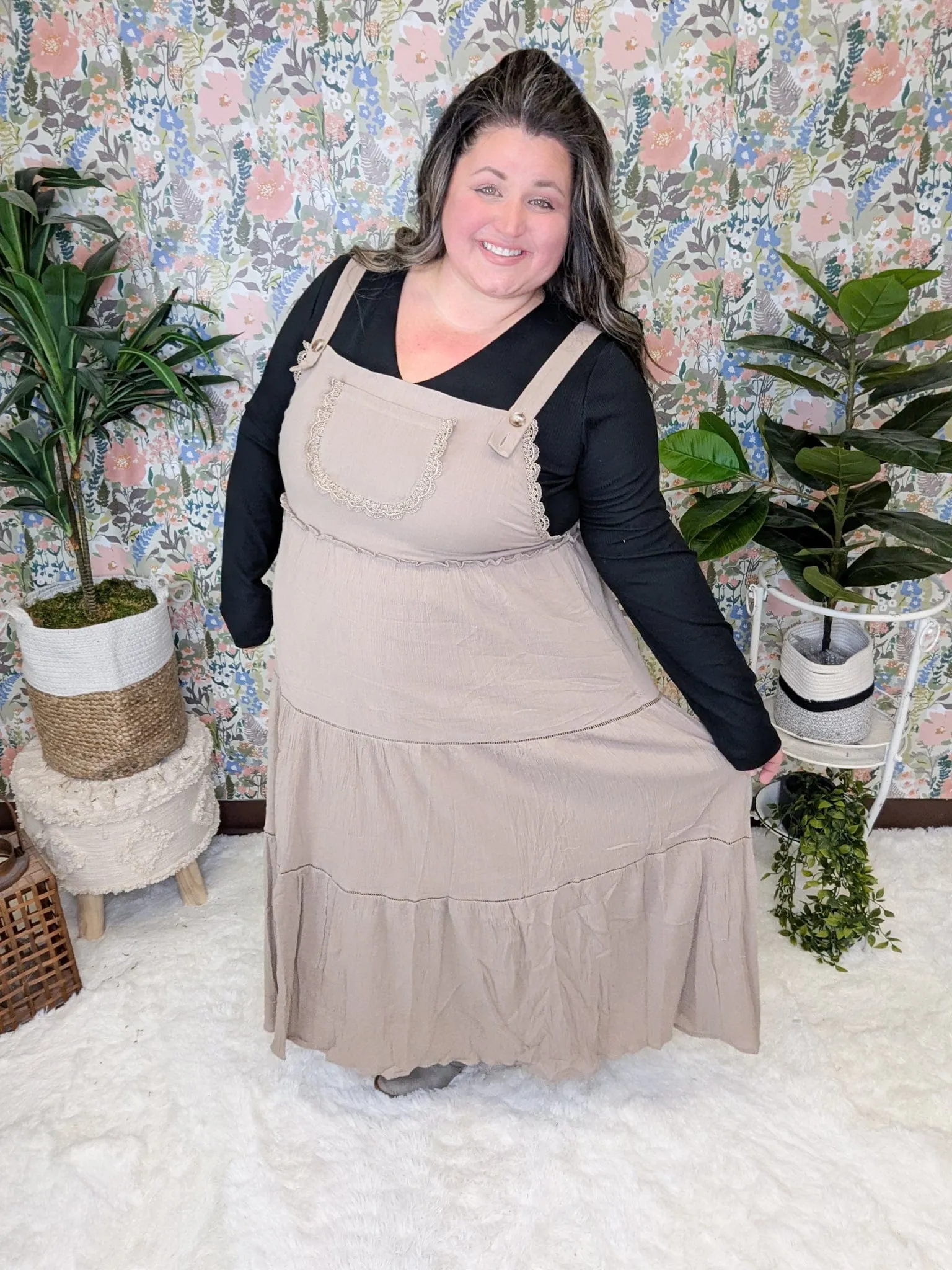 Athena Overall Style Dress w/Ruffle Accent