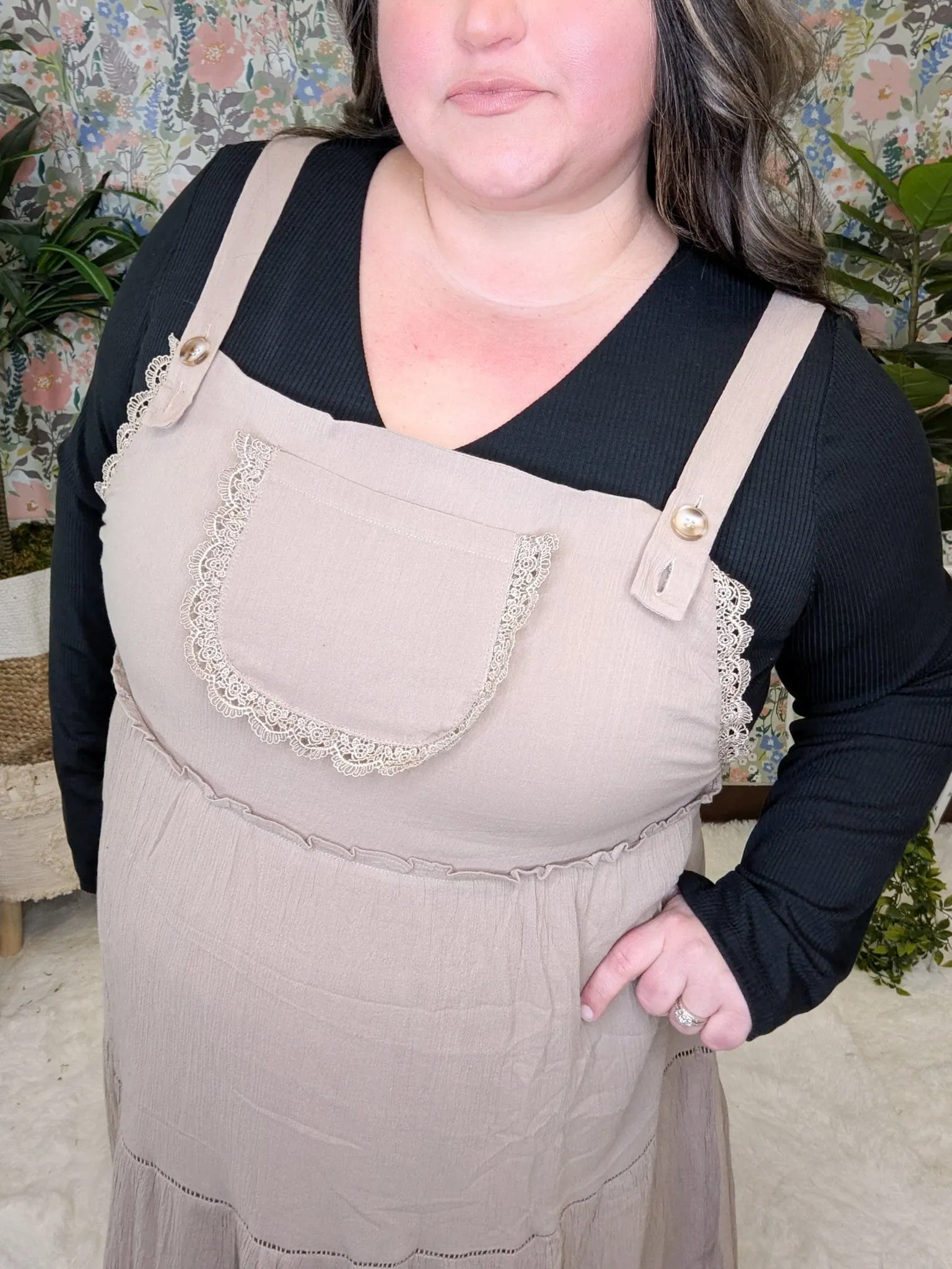 Athena Overall Style Dress w/Ruffle Accent