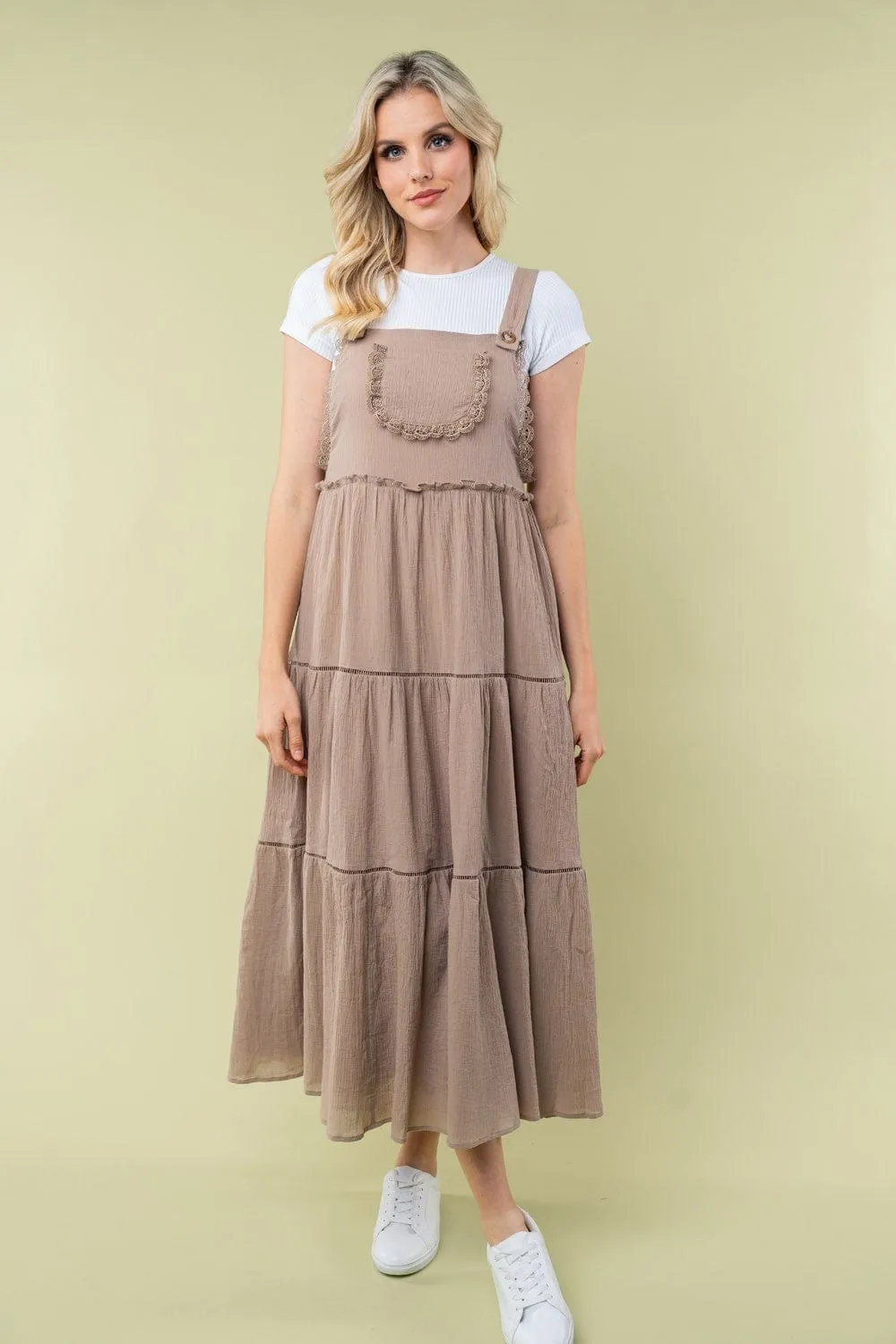 Athena Overall Style Dress w/Ruffle Accent