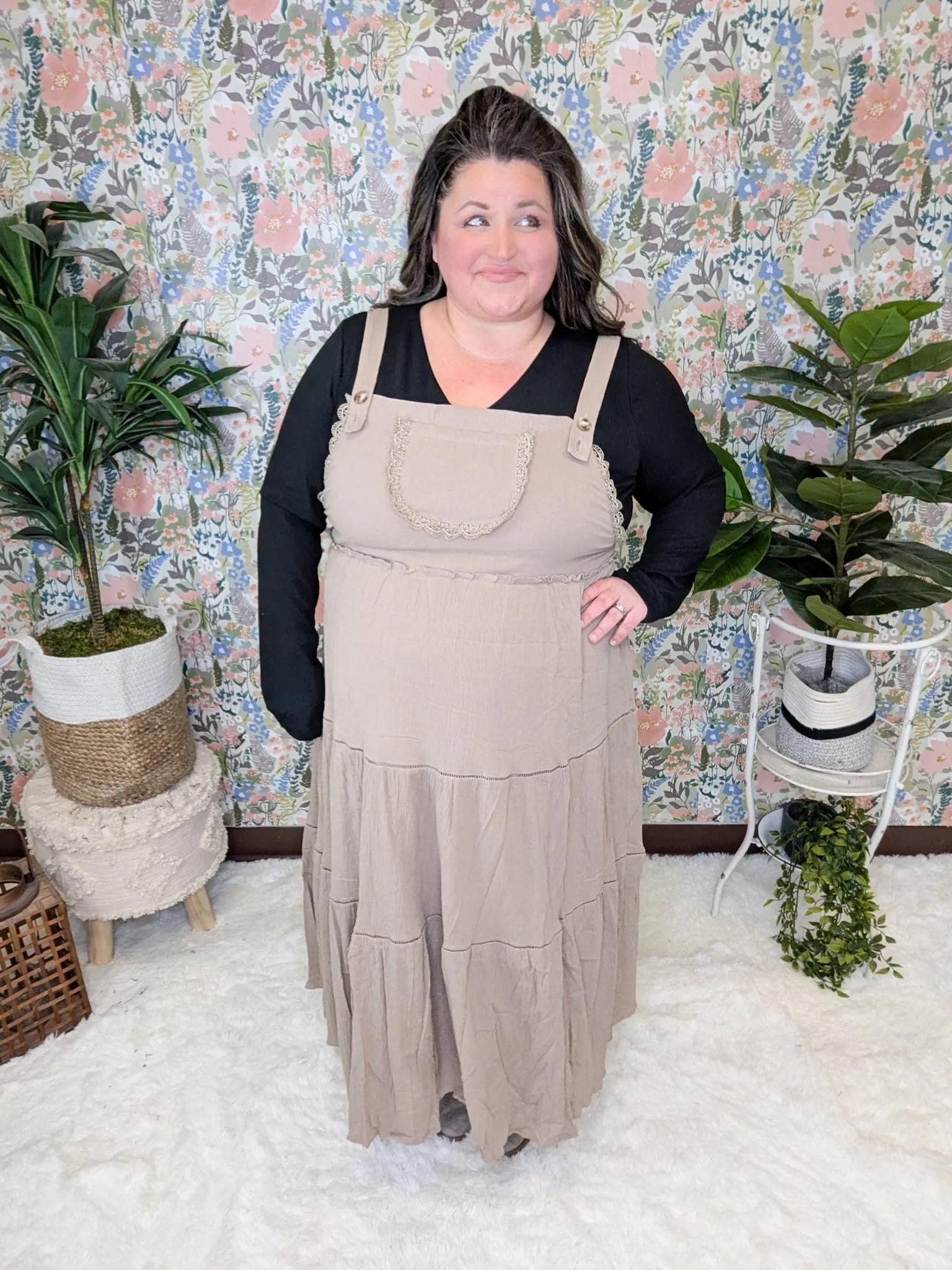 Athena Overall Style Dress w/Ruffle Accent