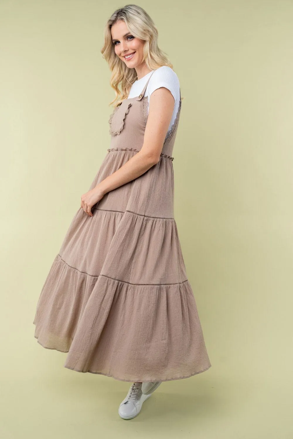 Athena Overall Style Dress w/Ruffle Accent