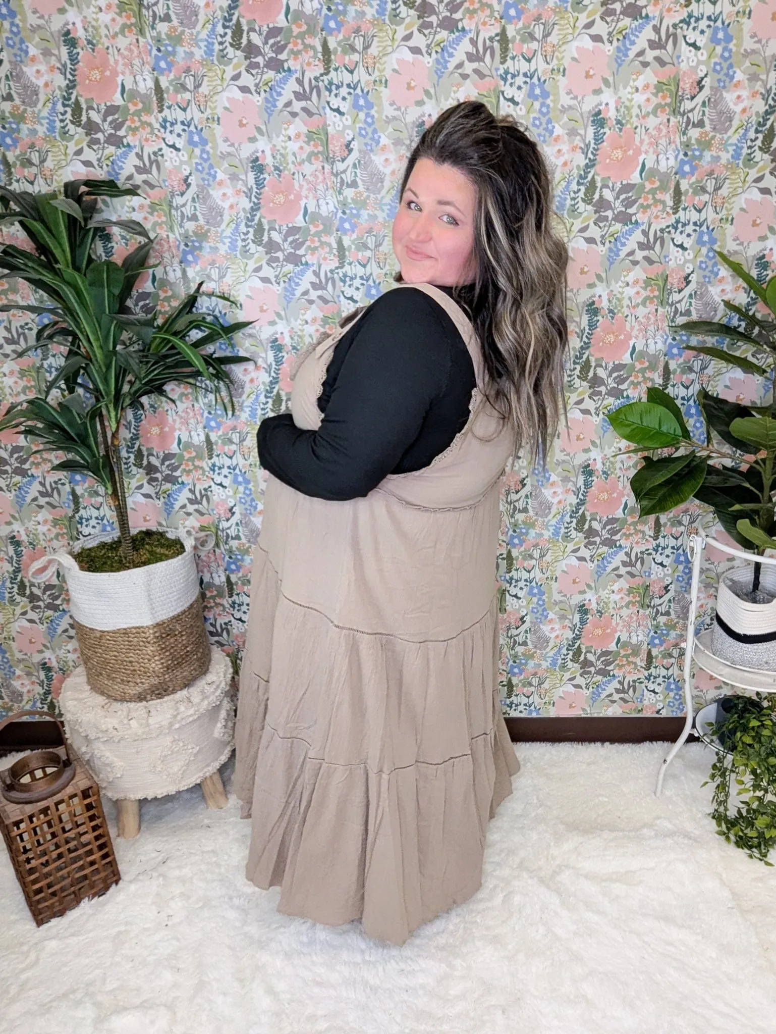 Athena Overall Style Dress w/Ruffle Accent