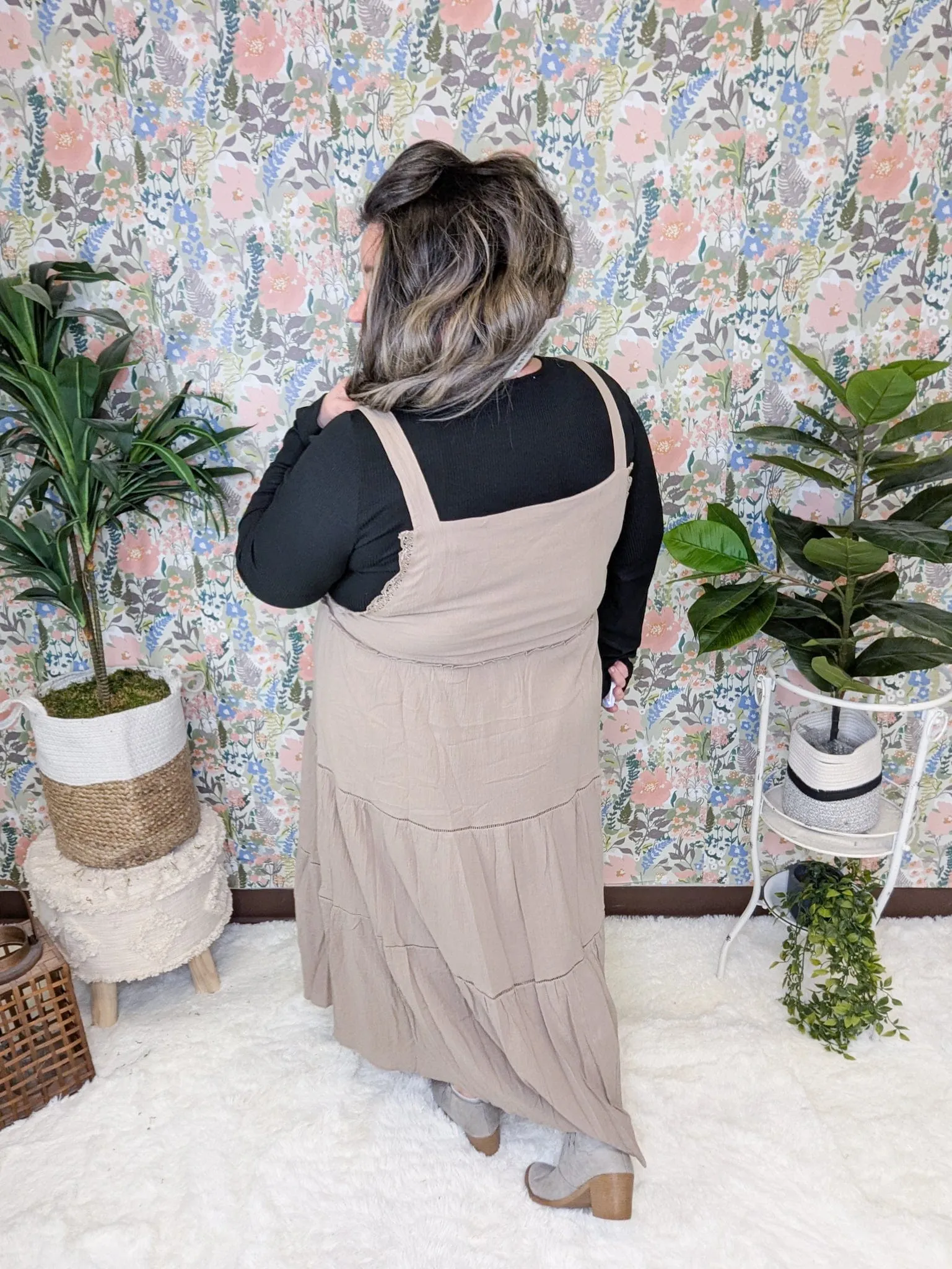 Athena Overall Style Dress w/Ruffle Accent