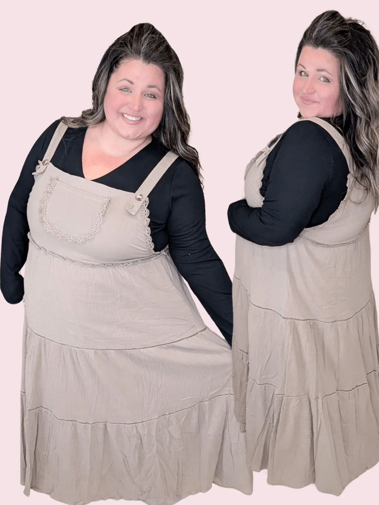 Athena Overall Style Dress w/Ruffle Accent