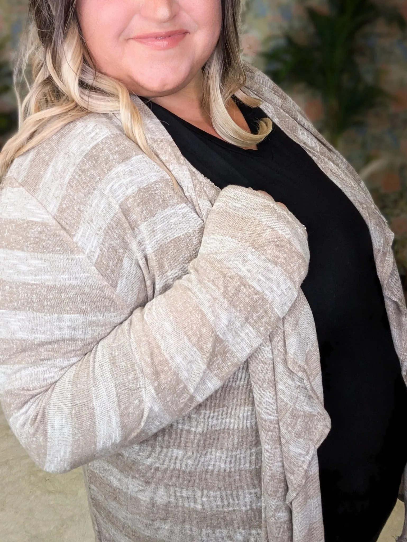 August Lightweight Cardigan in Taupe Stripe
