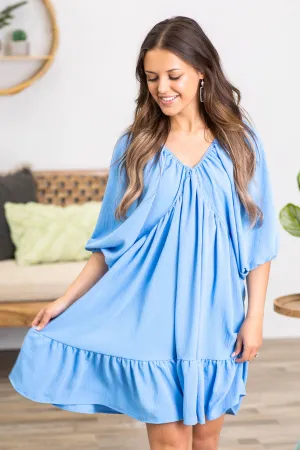Baby Blue V-Neck Dolman Sleeve Dress