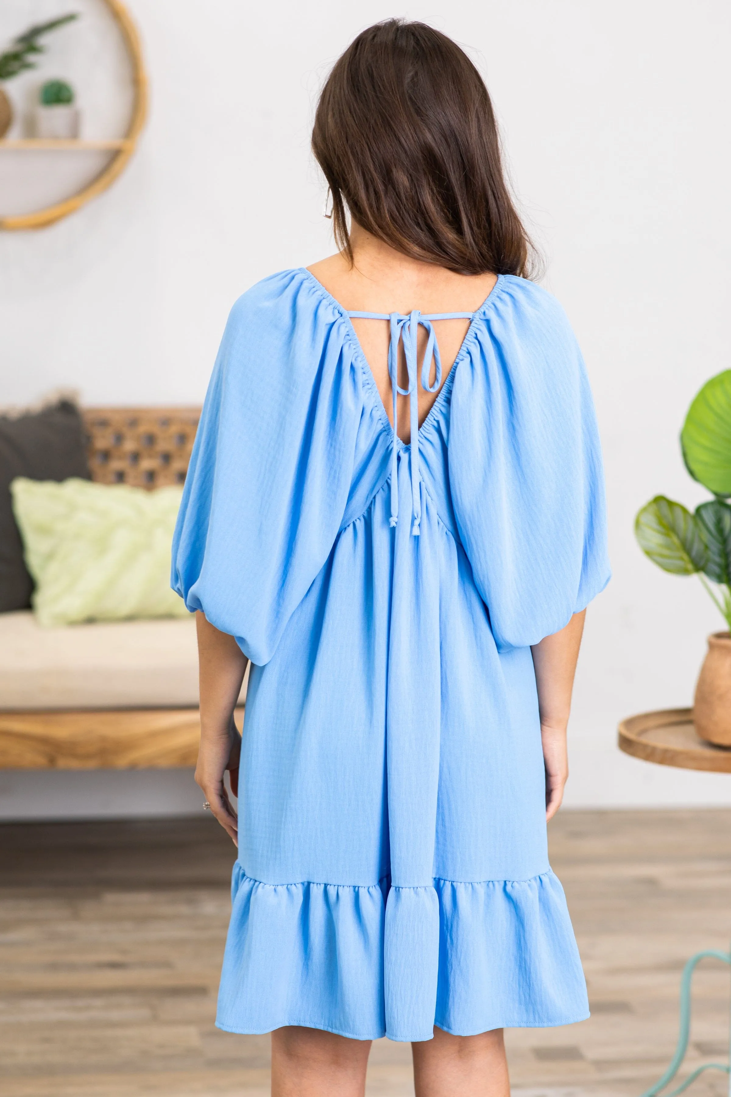Baby Blue V-Neck Dolman Sleeve Dress