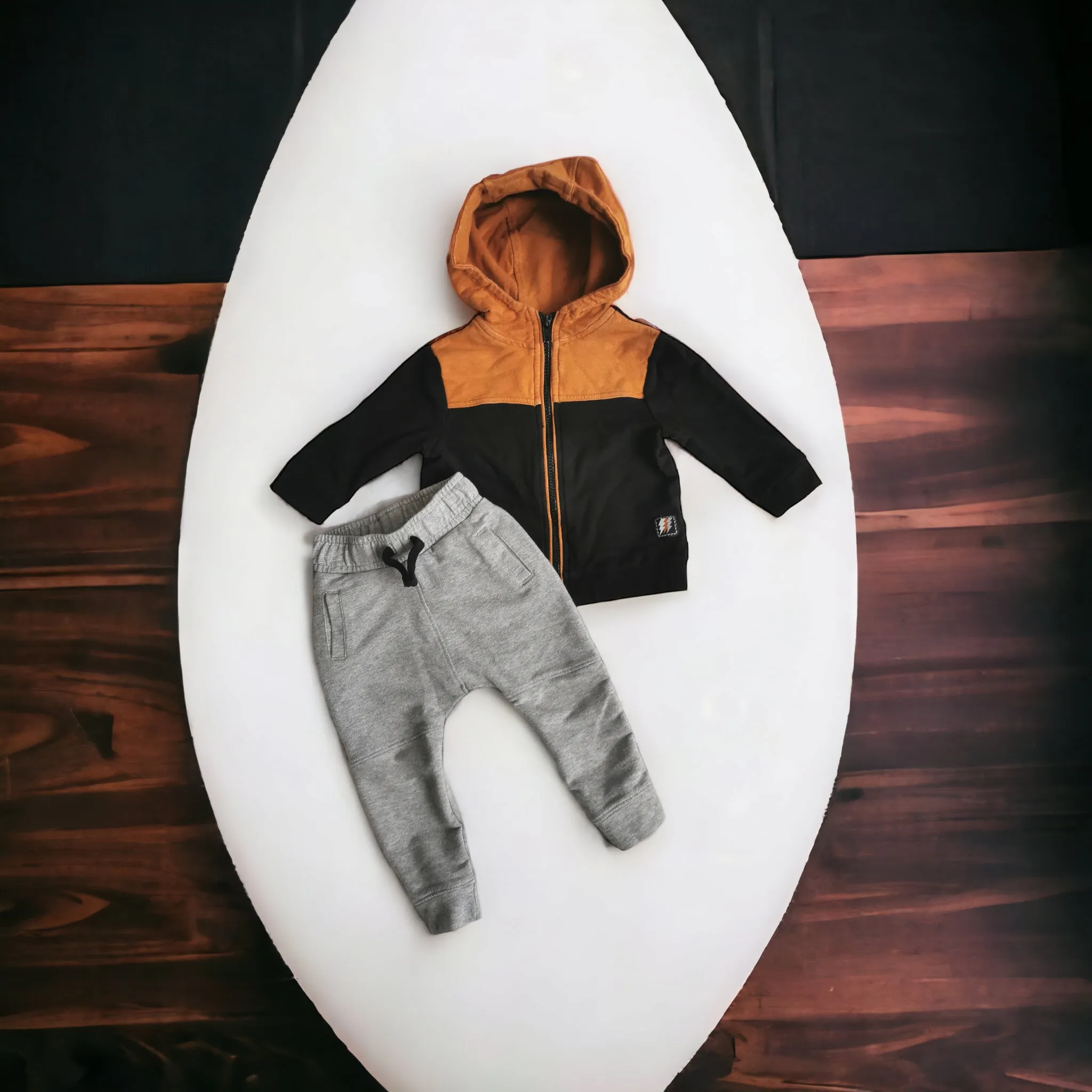 BABY BOY SIZE 6/9 MONTHS - FIERCE FRANK, 2 Piece Matching Outfit, Hoodie & Sweatpants VGUC B24