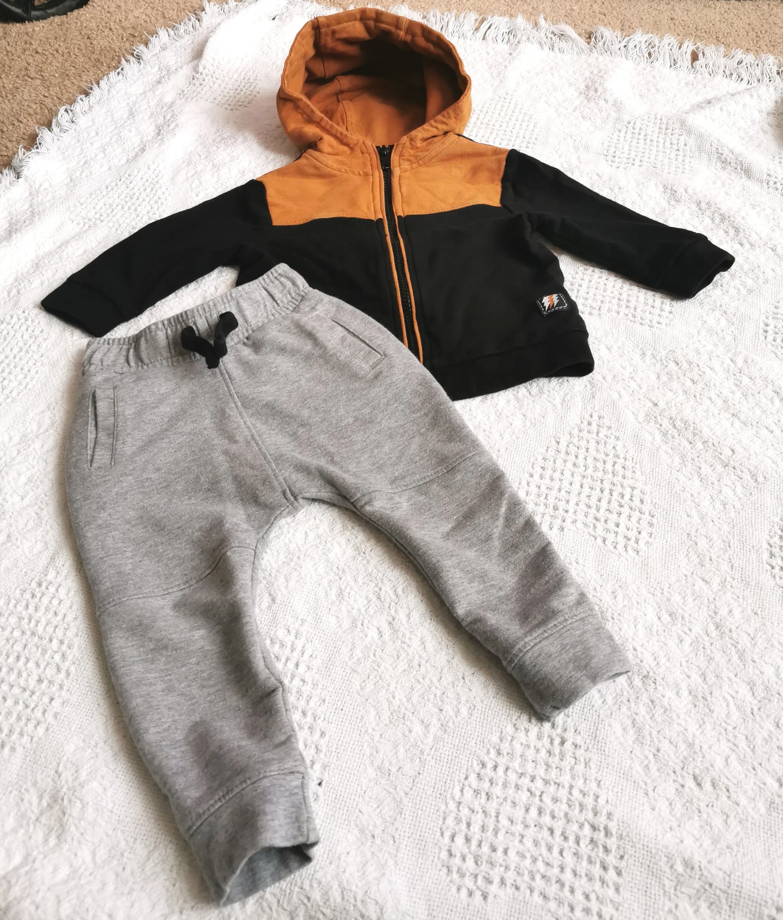 BABY BOY SIZE 6/9 MONTHS - FIERCE FRANK, 2 Piece Matching Outfit, Hoodie & Sweatpants VGUC B24