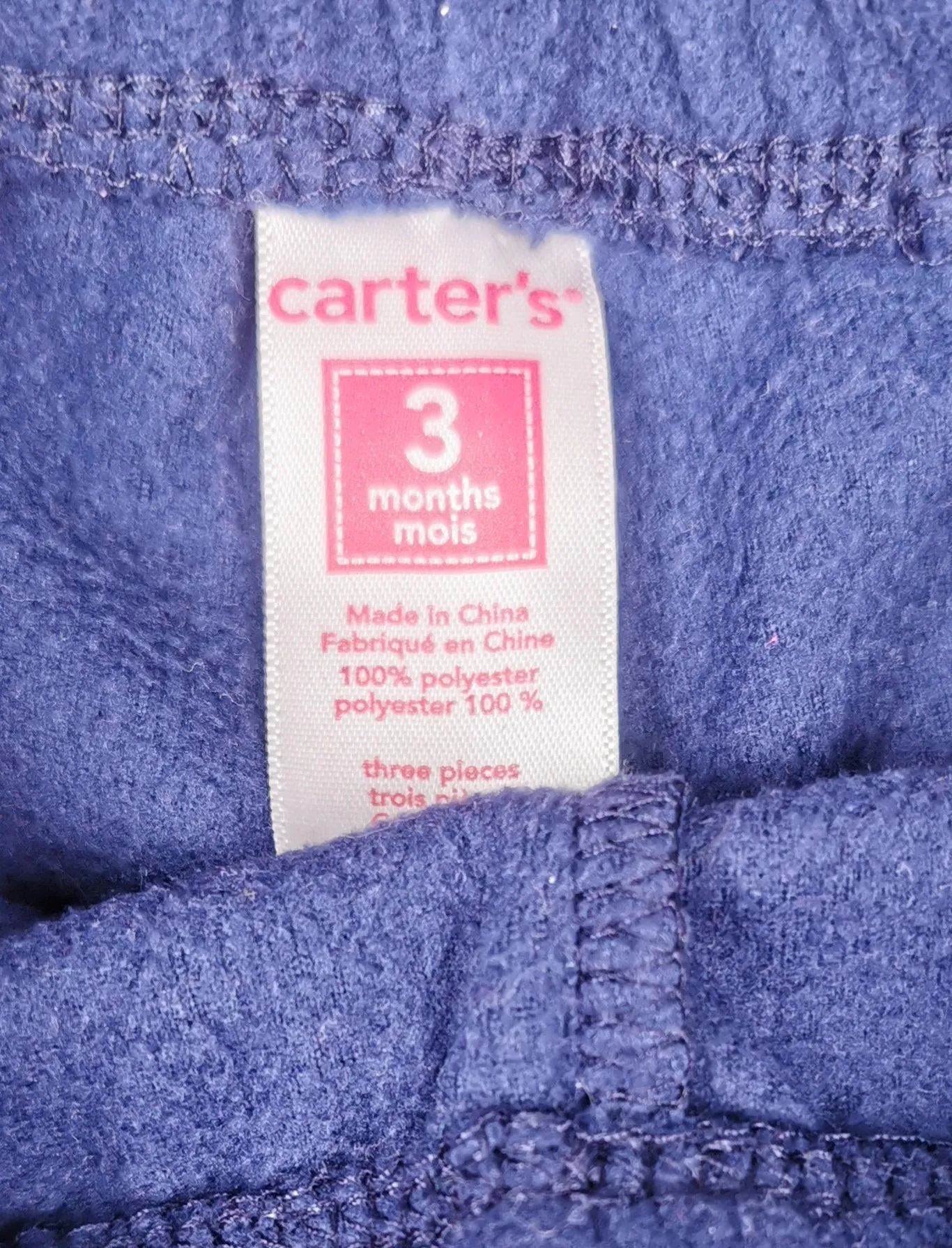 BABY GIRL SIZE 3 MONTHS - CARTER'S, 2 Piece Matching Fleece Outfit Set EUC B25