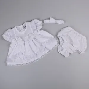 Baby Girls White Dress Set with Knickers and Headband
