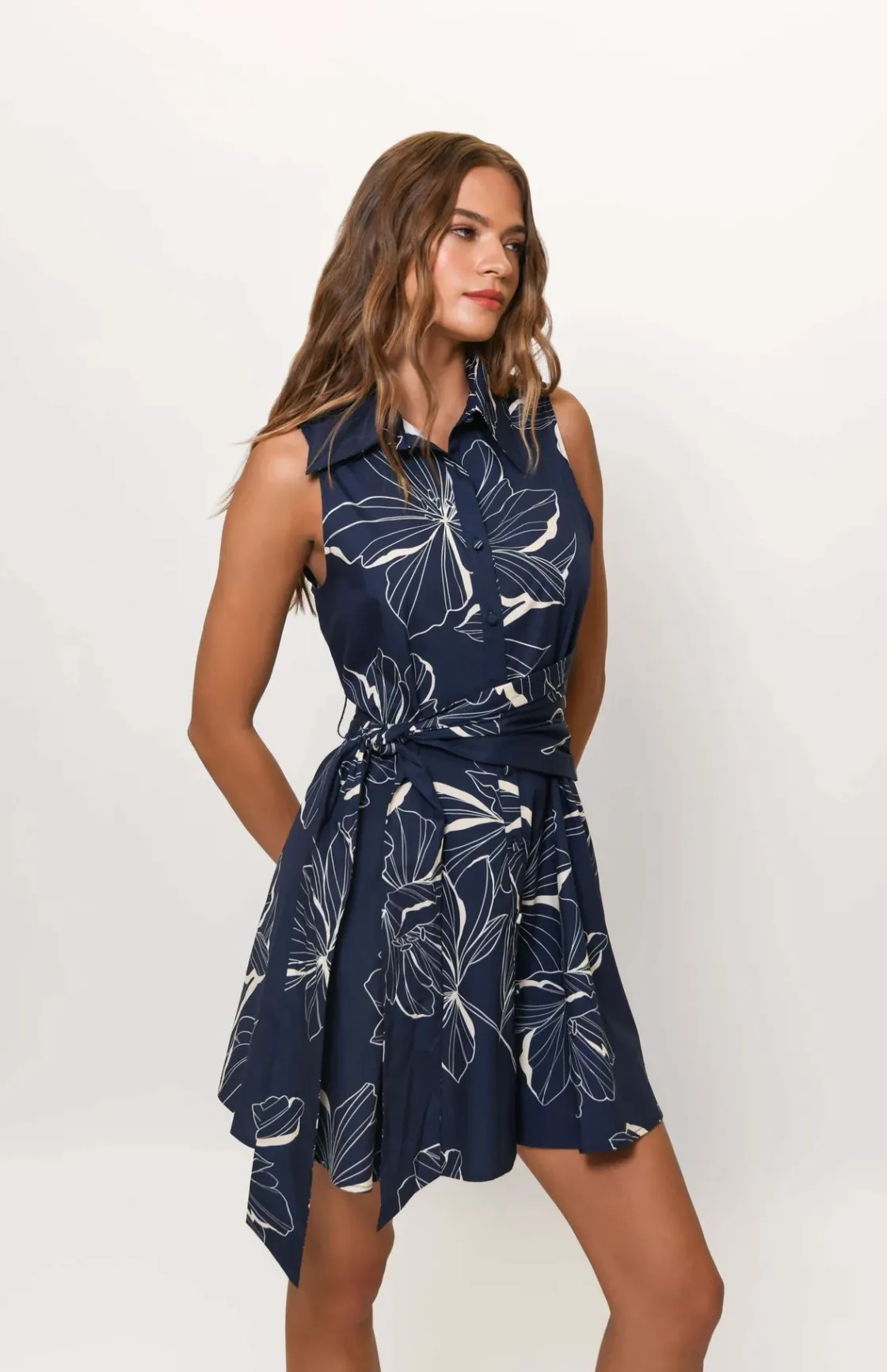 Biltmore Dress Navy Block Print