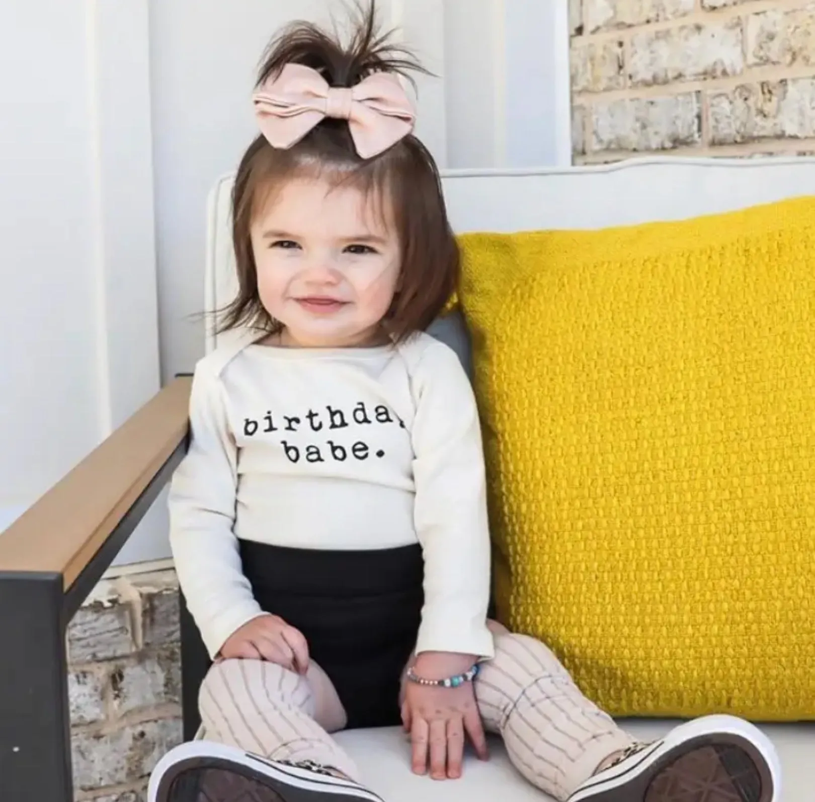 BIRTHDAY BABE LONG SLEEVE BODYSUIT - BLACK
