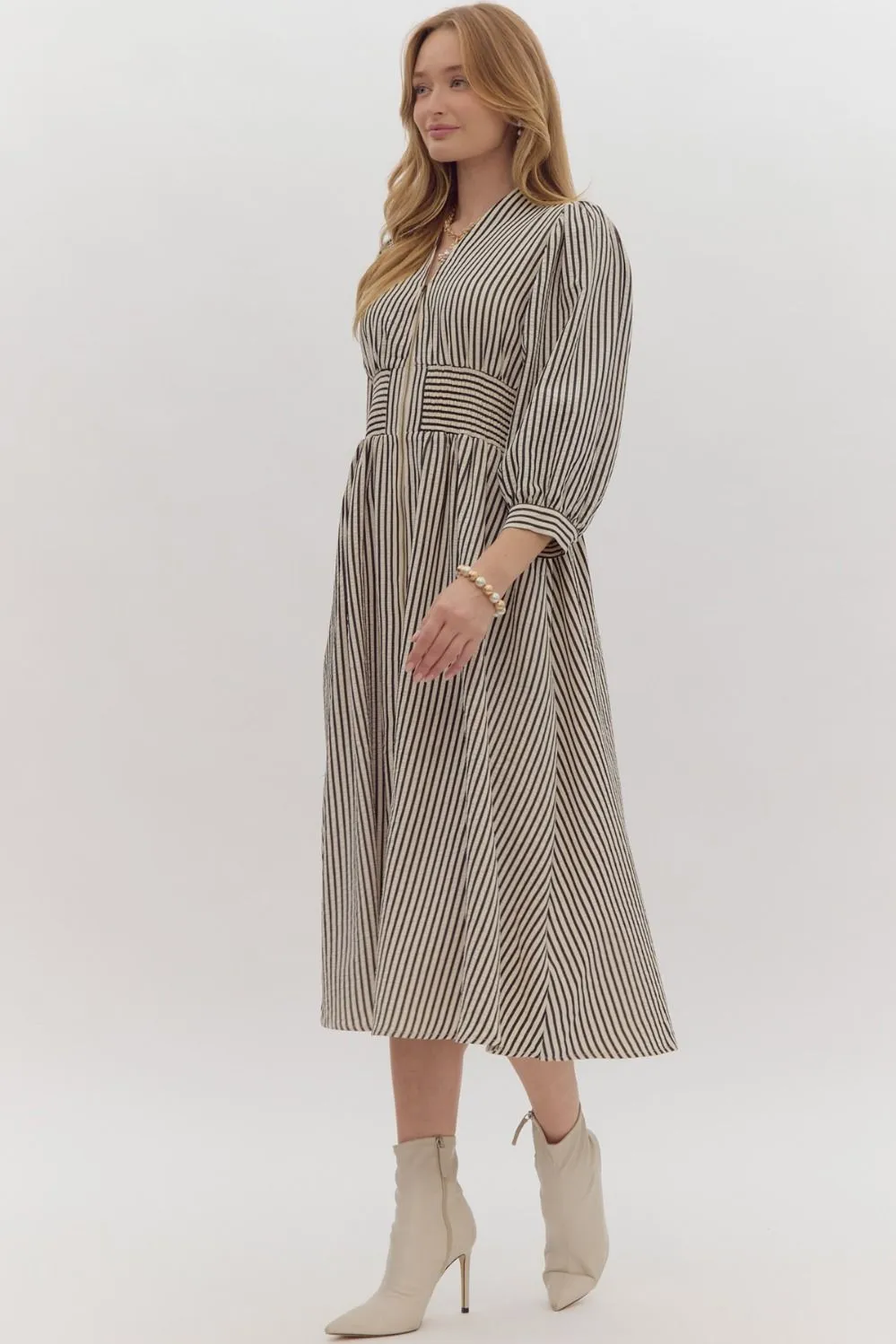 Black & White Vertical Stripe Zip Up Dress