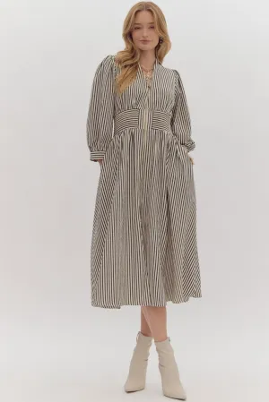 Black & White Vertical Stripe Zip Up Dress