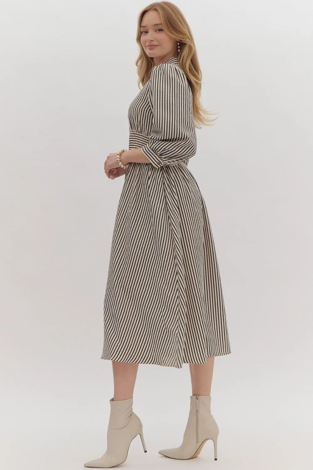 Black & White Vertical Stripe Zip Up Dress