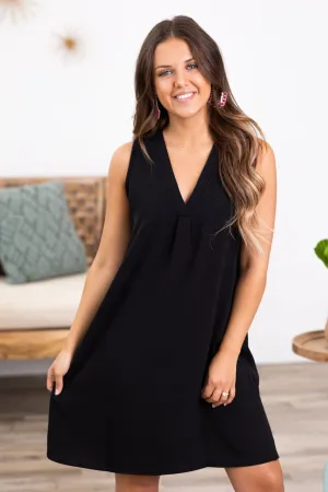Black Sleeveless V-Neck Dress