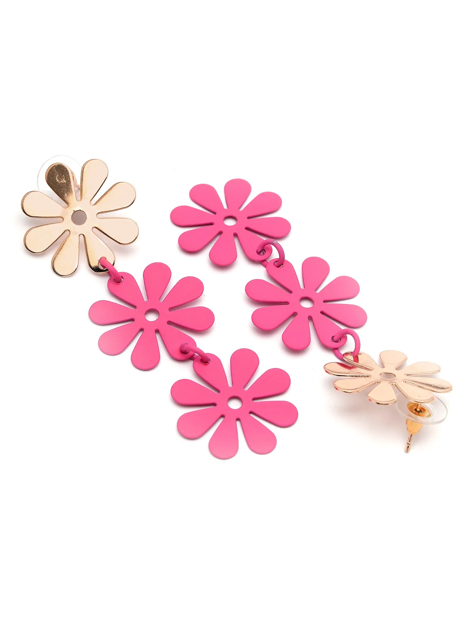Bohey by KARATCART Pink and Gold Floral Design Drop Earrings for Women