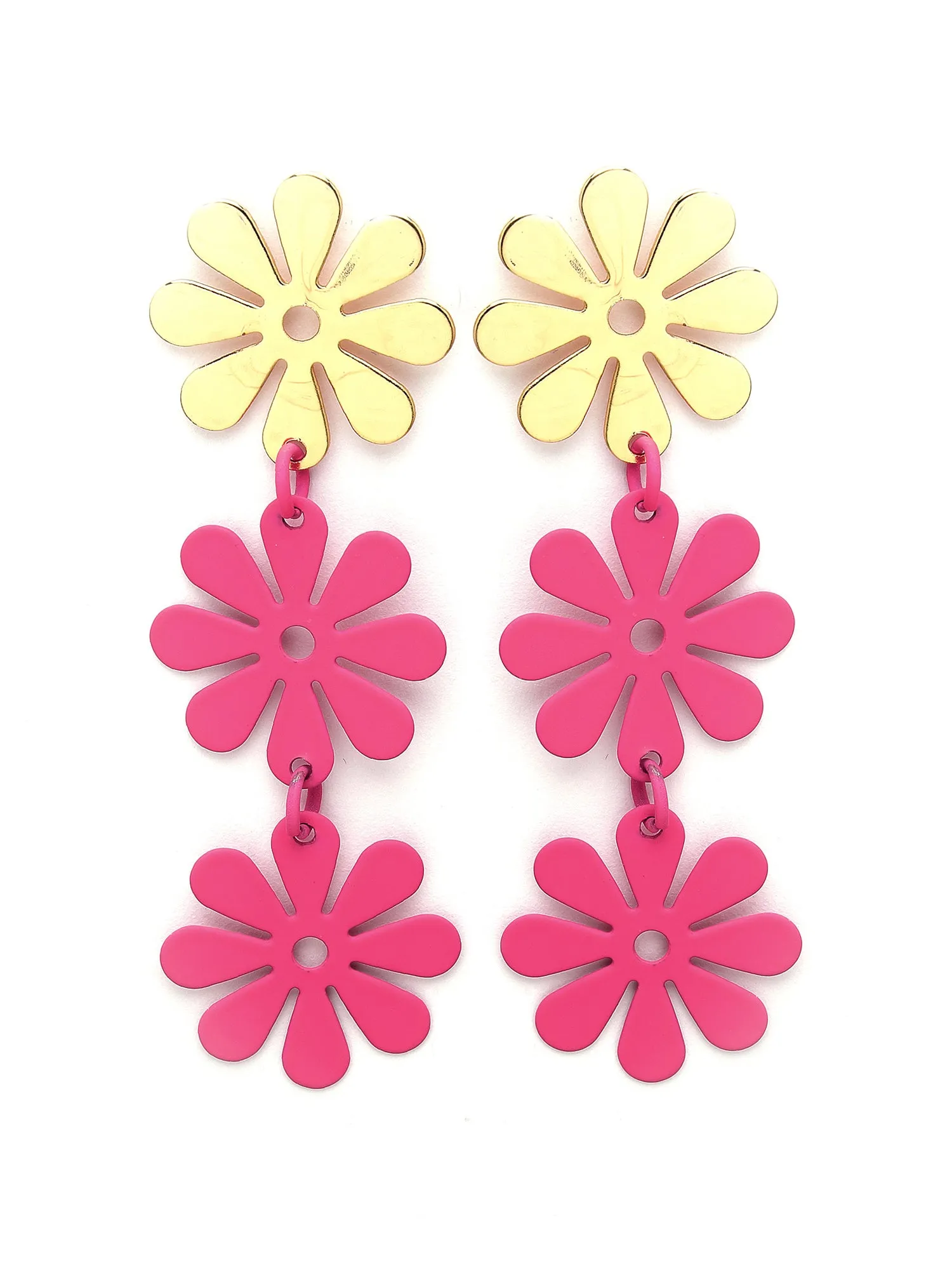 Bohey by KARATCART Pink and Gold Floral Design Drop Earrings for Women