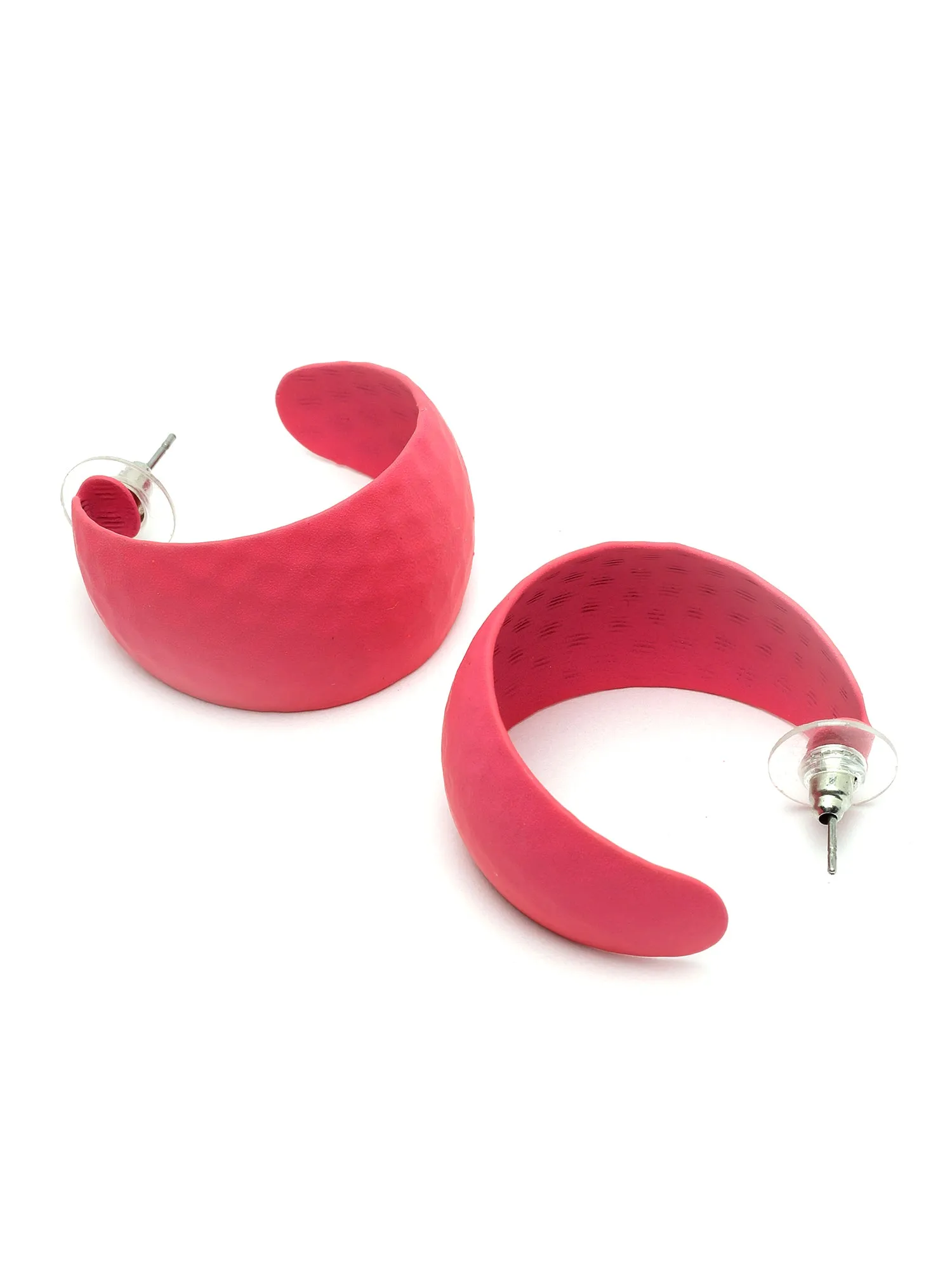 Bohey by KARATCART Pink Hammered Design Half Hoop Earrings for Women