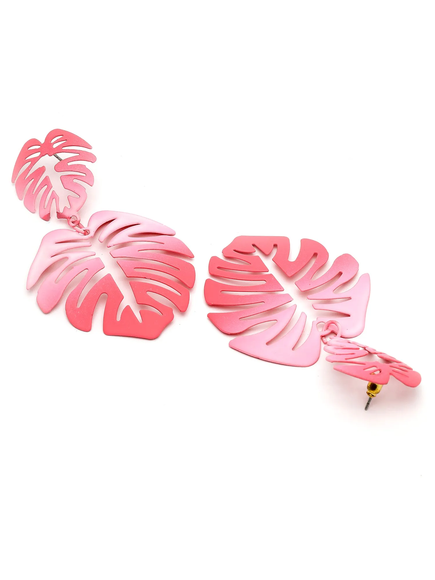 Bohey by KARATCART Pink Monstera Leaf Design Dangler Earrings for Women