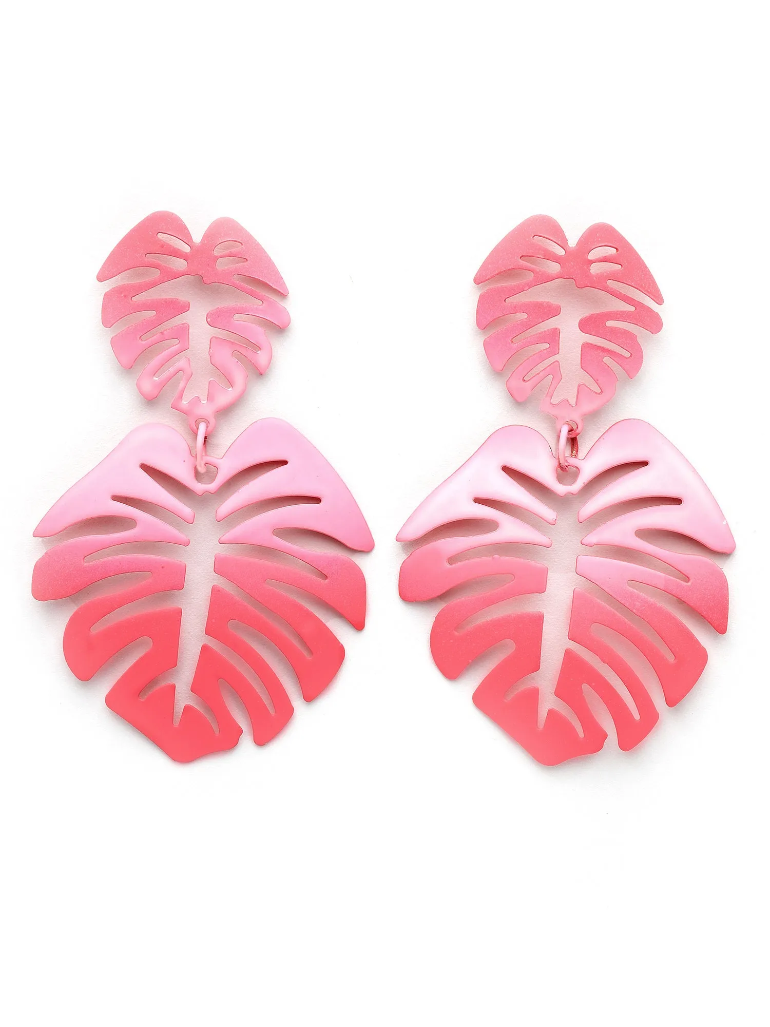 Bohey by KARATCART Pink Monstera Leaf Design Dangler Earrings for Women