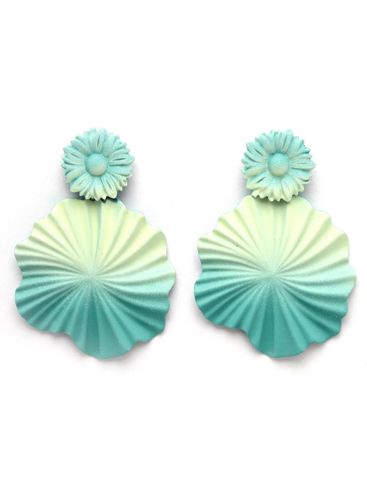 Bohey by KARATCART Teal Green and Lime Organic Floral Dangler Earrings for Women