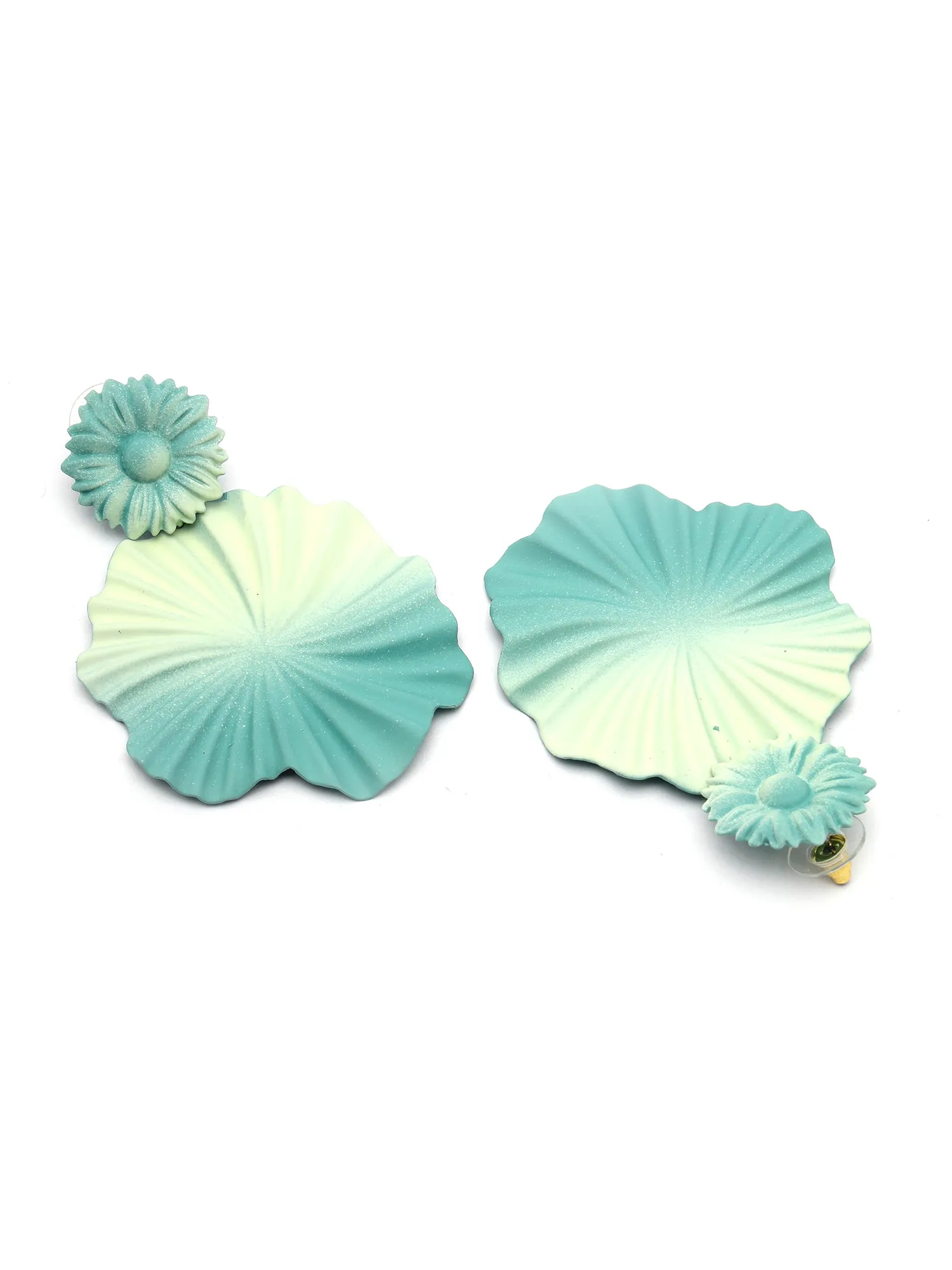 Bohey by KARATCART Teal Green and Lime Organic Floral Dangler Earrings for Women