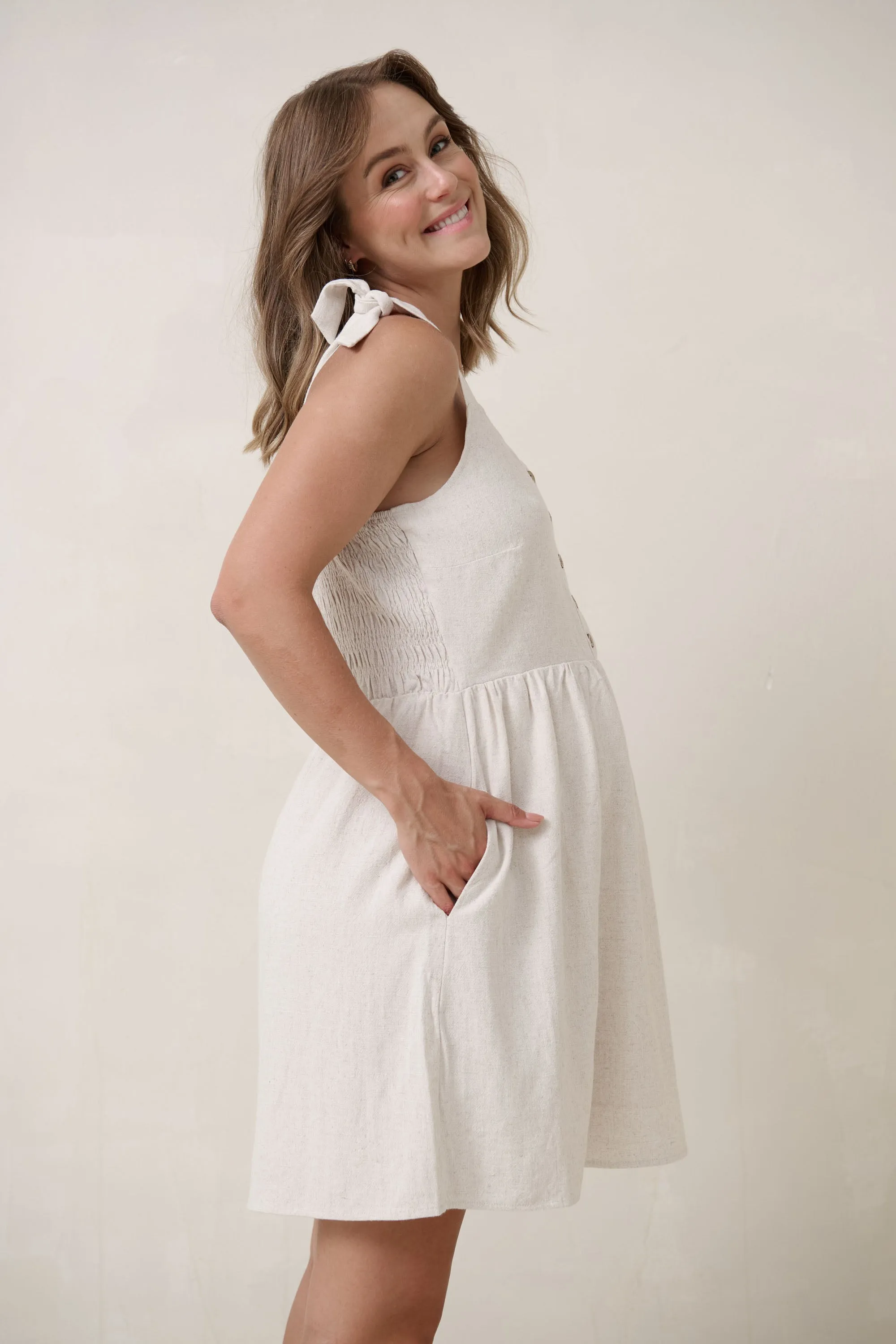 Breeze Along Mini Dress - Natural Fleck