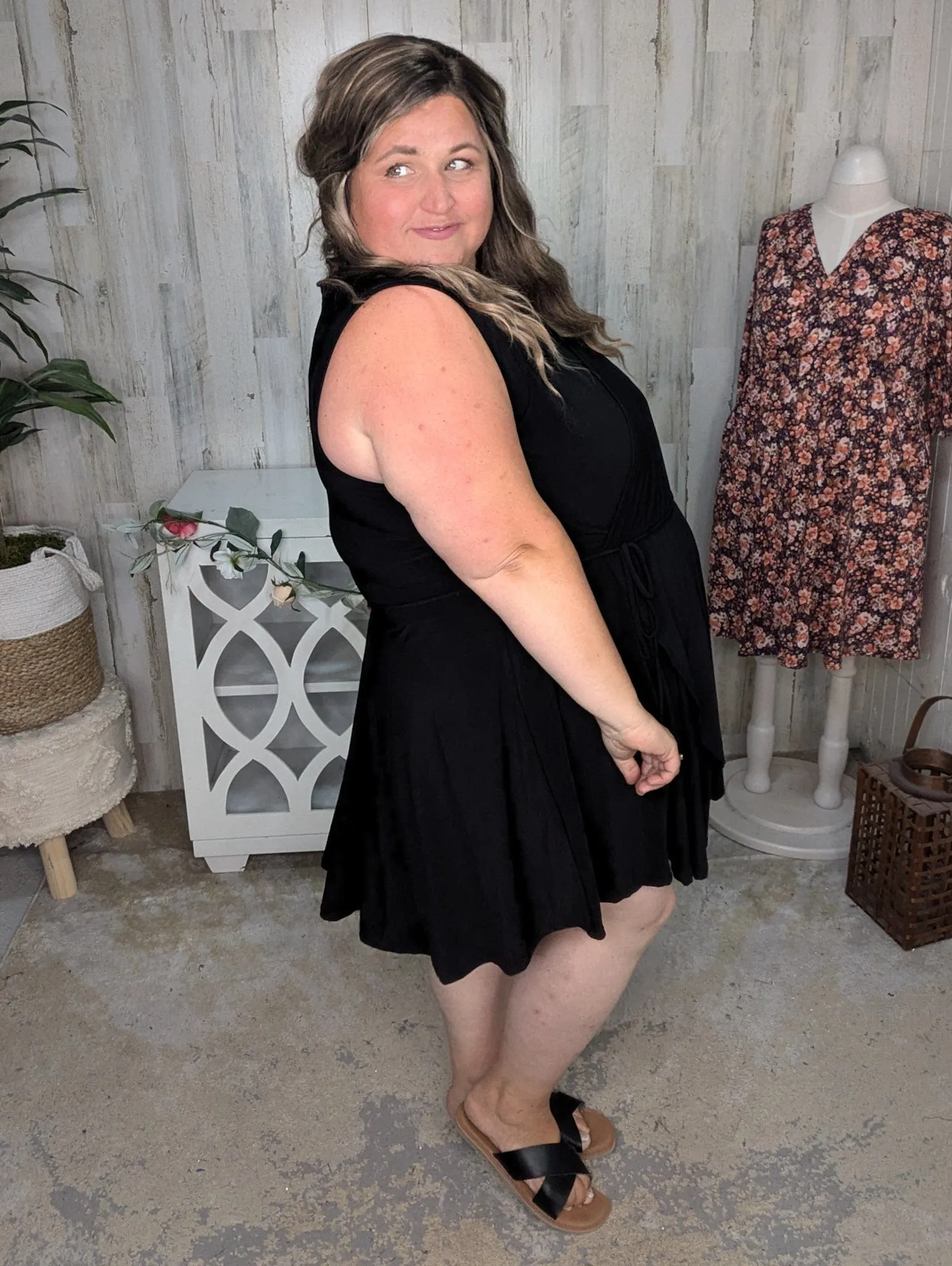 Briar Surplice Flutter Romper Dress in True Black