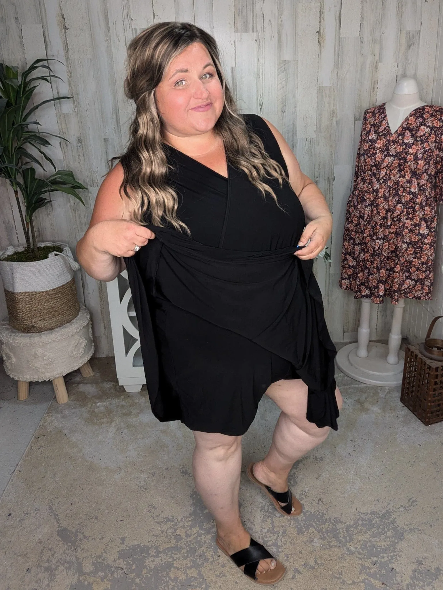 Briar Surplice Flutter Romper Dress in True Black