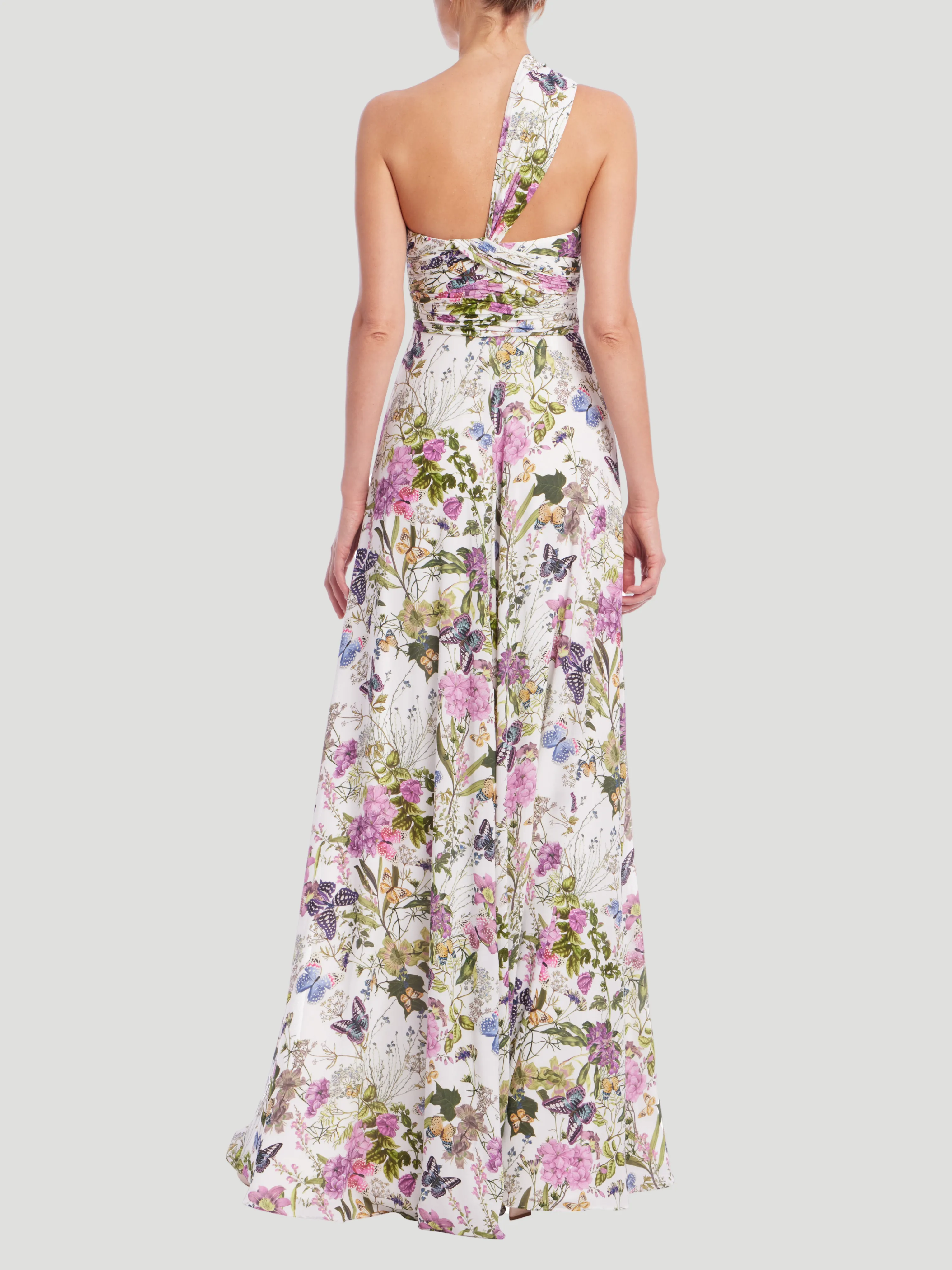Butterfly Printed One Shoulder Gown