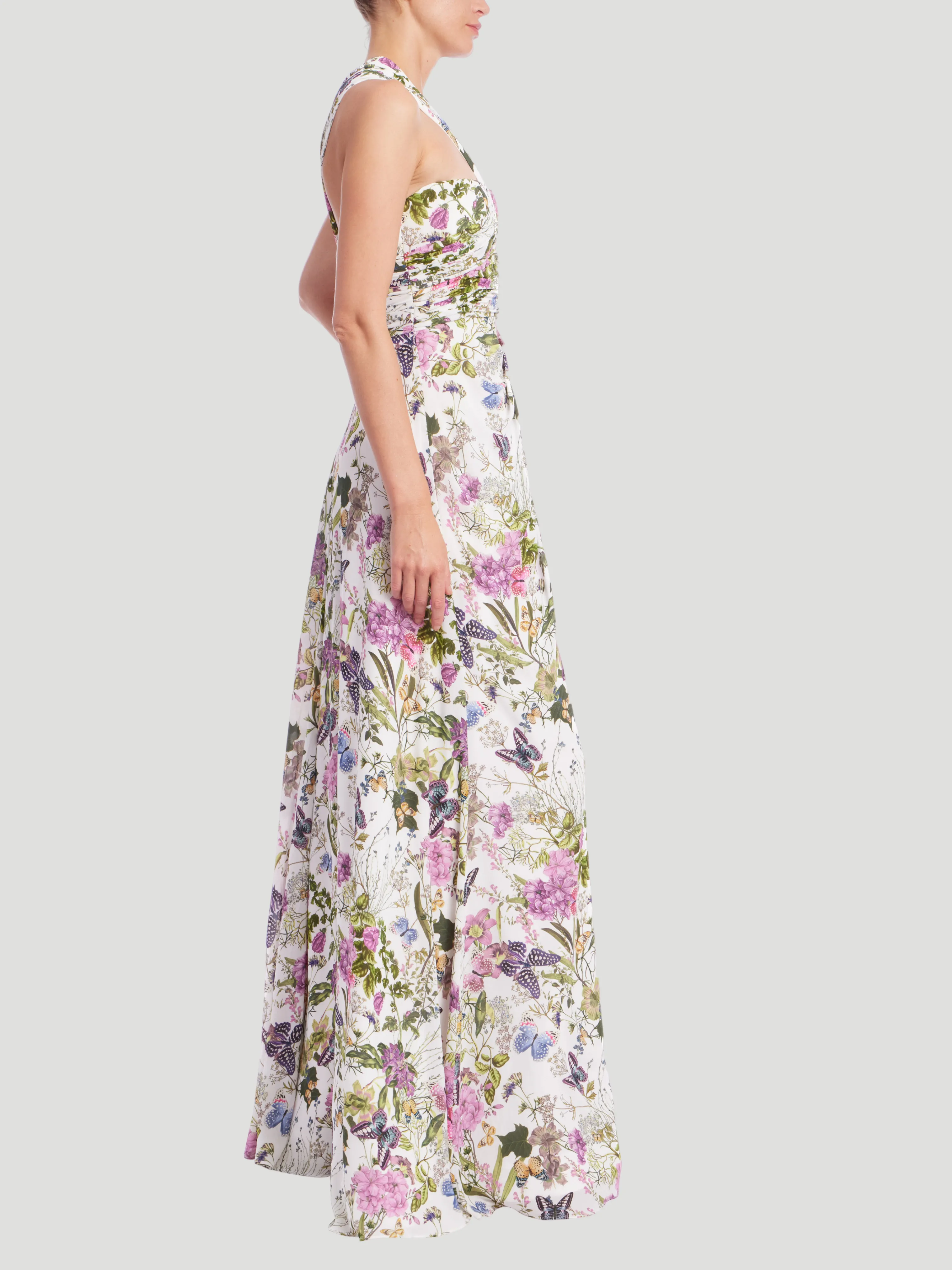 Butterfly Printed One Shoulder Gown