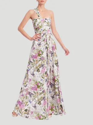 Butterfly Printed One Shoulder Gown