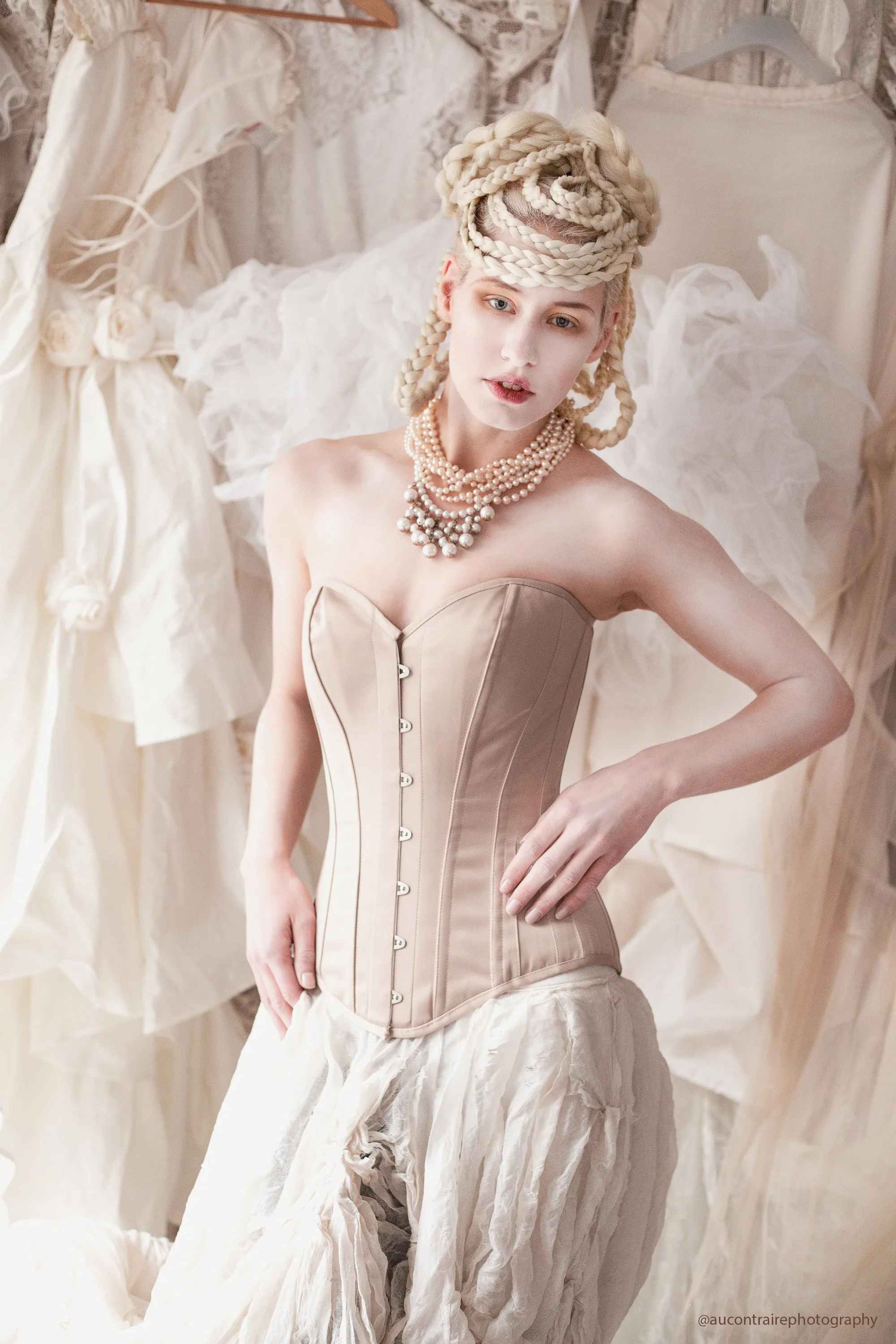 Champagne Matt Satin Longline Waist Taming Overbust