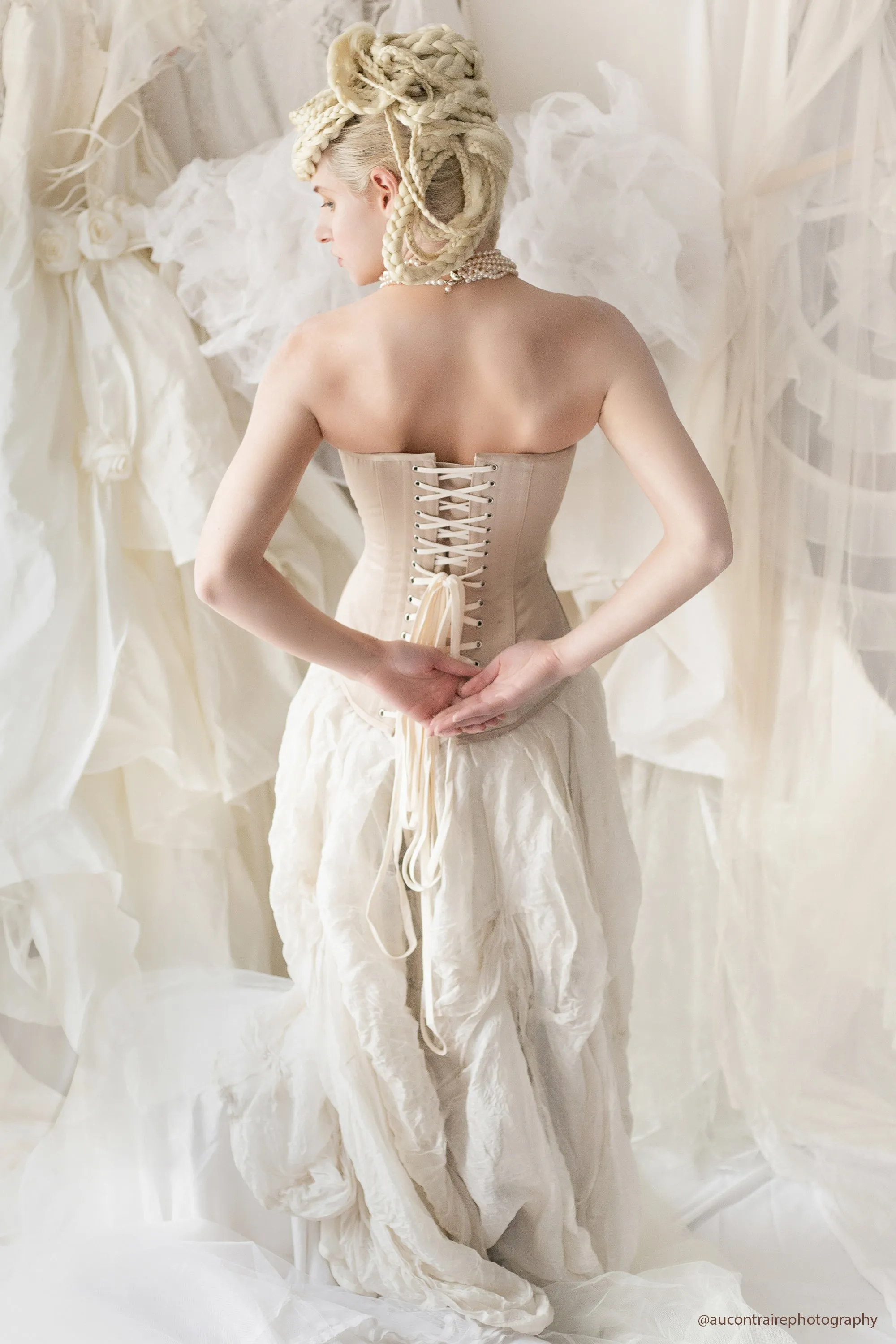 Champagne Matt Satin Longline Waist Taming Overbust