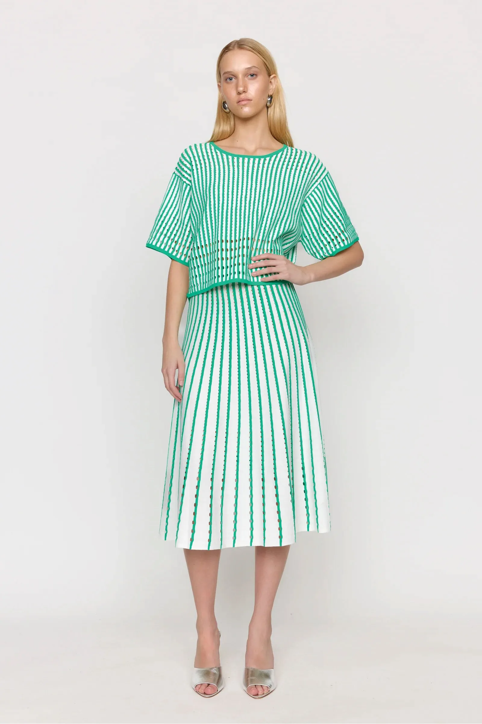 Christy Lynn Nellie Top in Pinstripe Green
