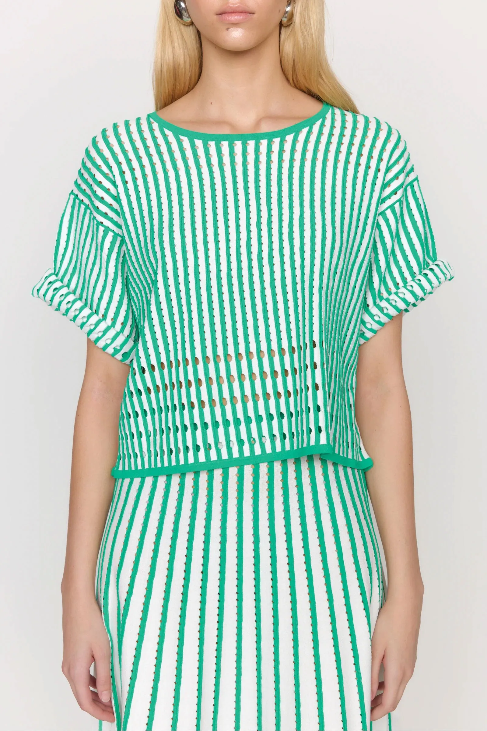 Christy Lynn Nellie Top in Pinstripe Green